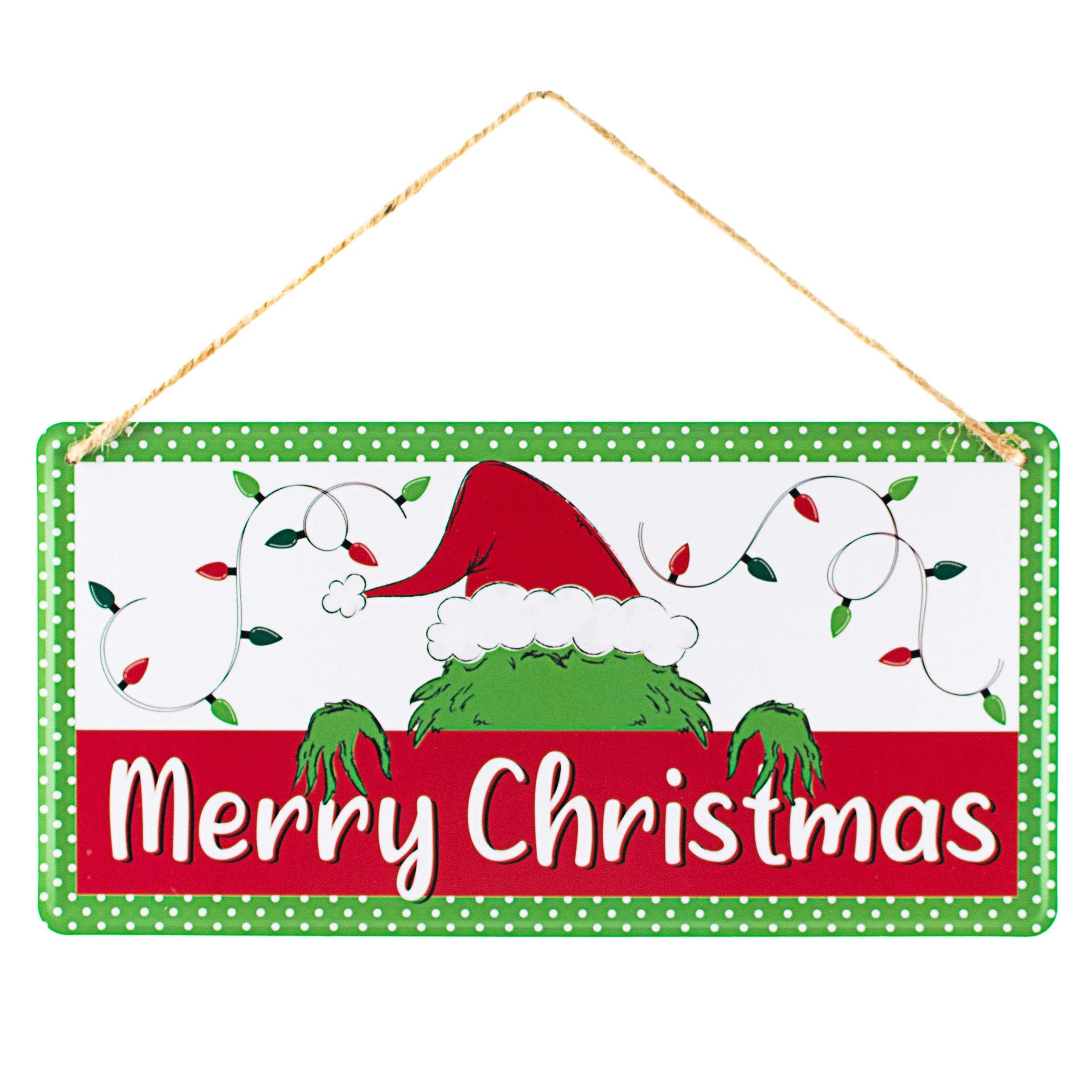 12" Embossed Metal Sign: Merry Christmas Green Monster Item Number: MD1226