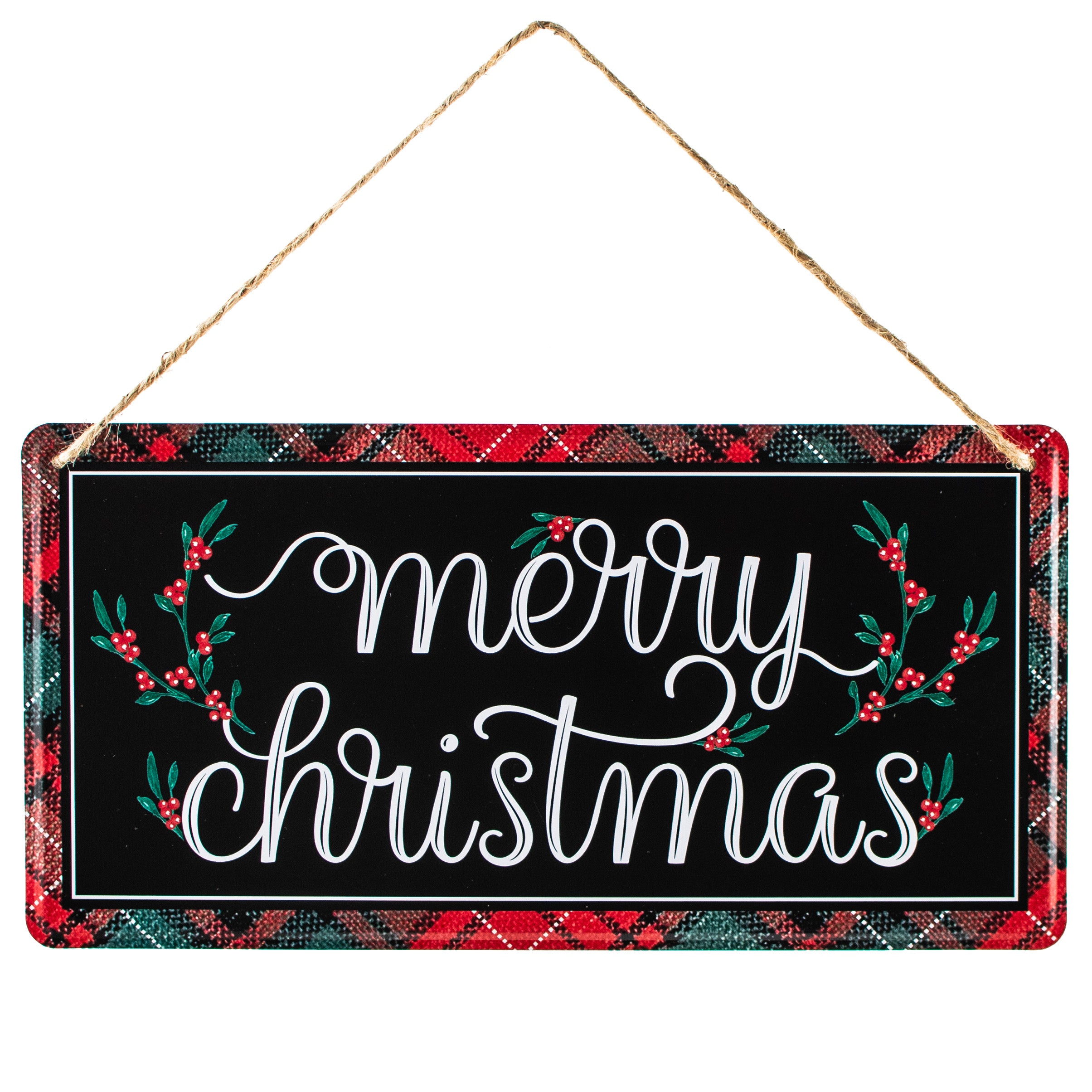 12" Embossed Metal Sign: Merry Christmas Mistletoe Item Number: MD1225