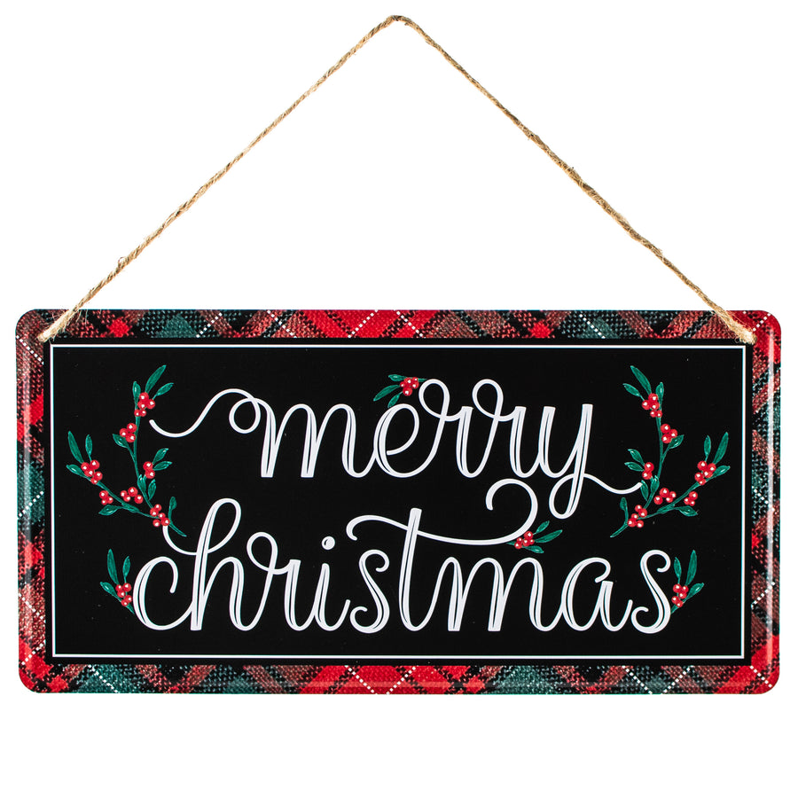12" Embossed Metal Sign: Merry Christmas Mistletoe Item Number: MD1225