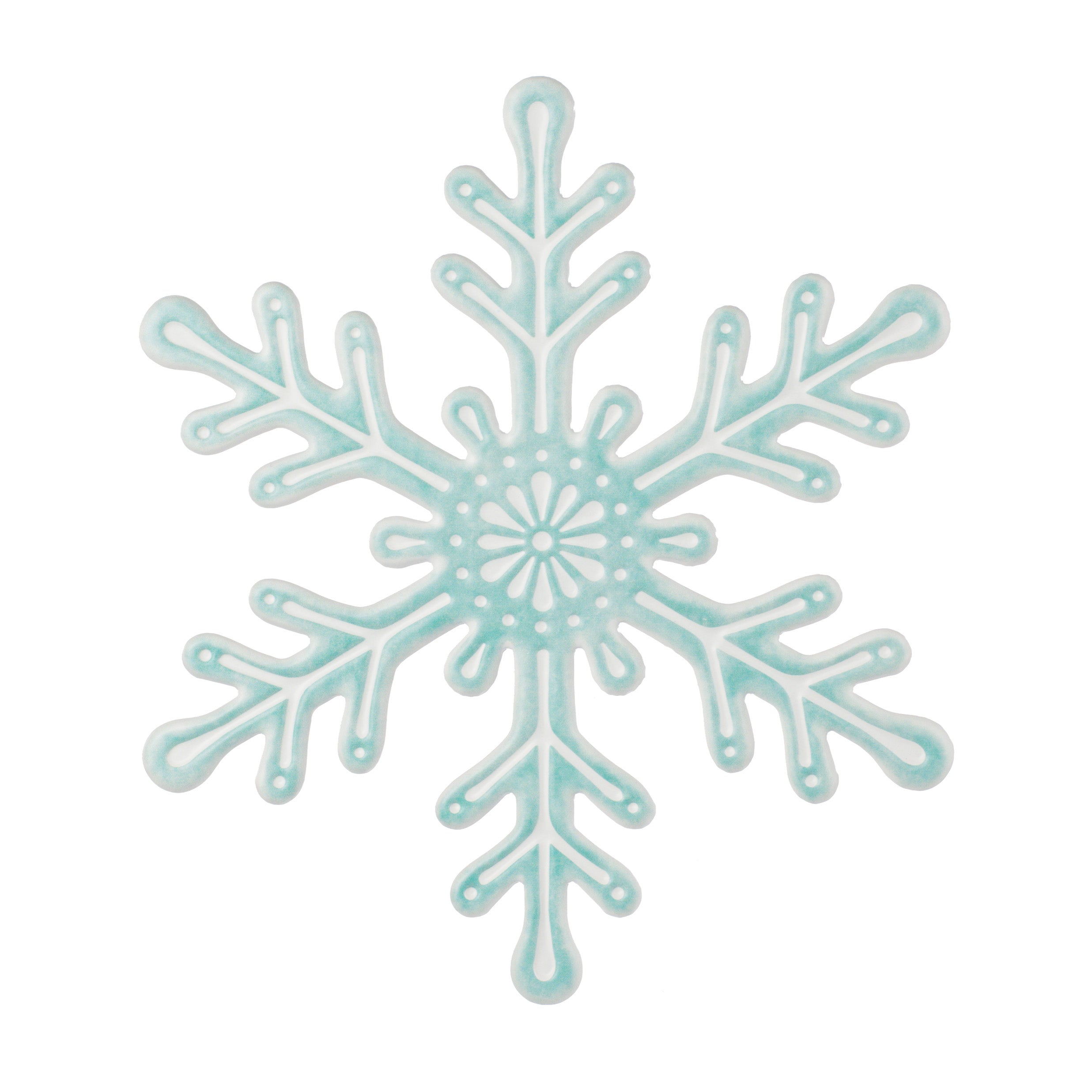 12" Embossed Metal Snowflake Hanger: Mint Green & White Item Number: MD120050