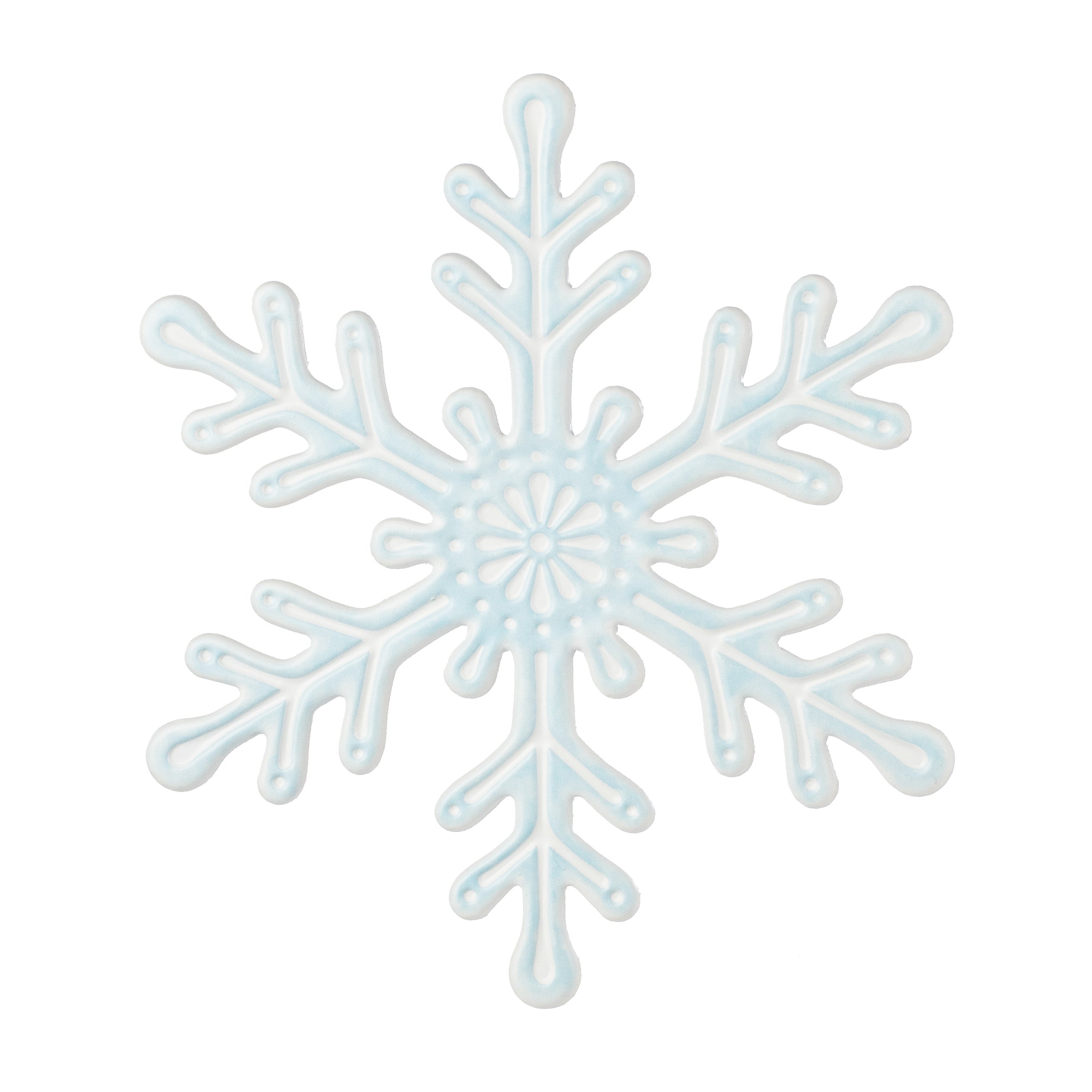 12" Embossed Metal Snowflake Hanger: Pale Blue & White Item Number: MD120072