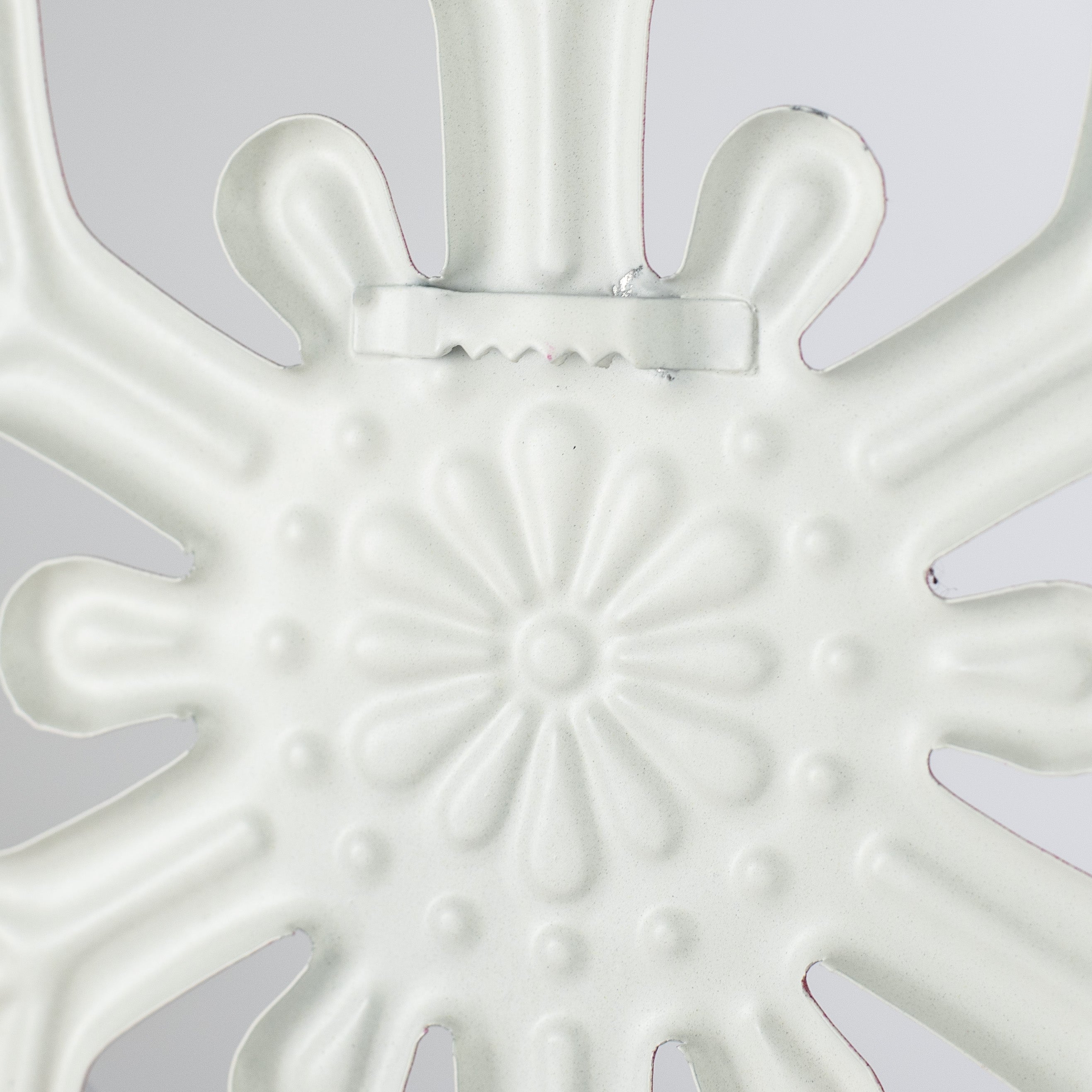 12" Embossed Metal Snowflake Hanger: Red detail photo 3