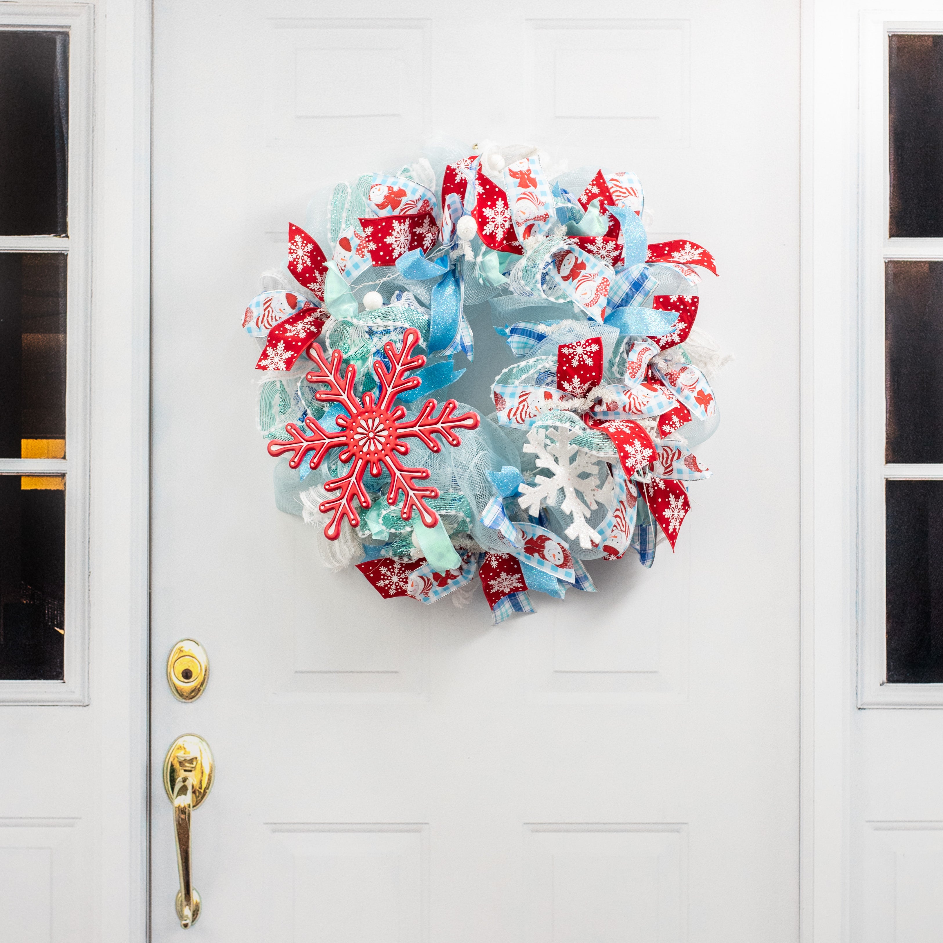 12" Embossed Metal Snowflake Hanger: Red detail photo 4