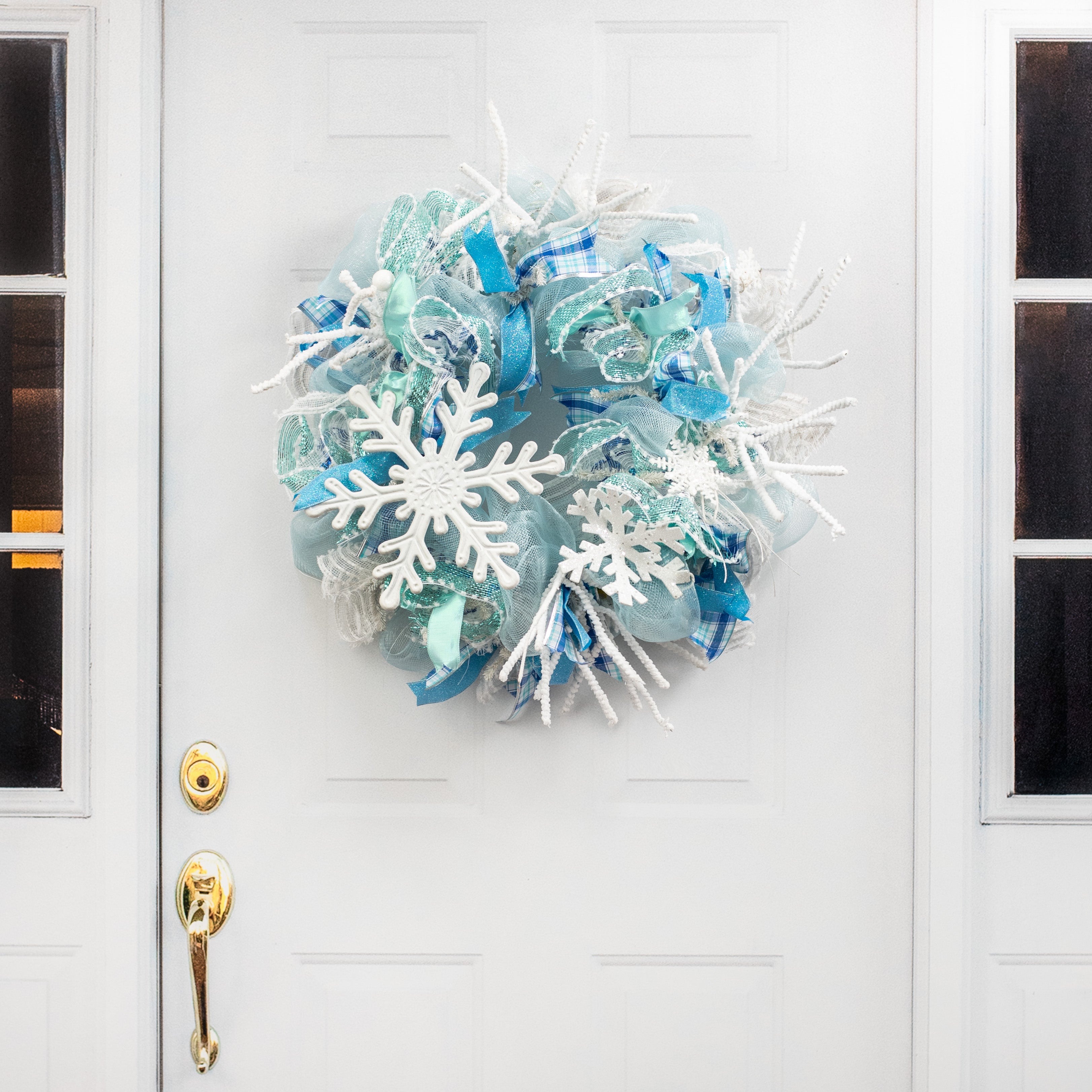 12" Embossed Metal Snowflake Hanger: White detail photo 4