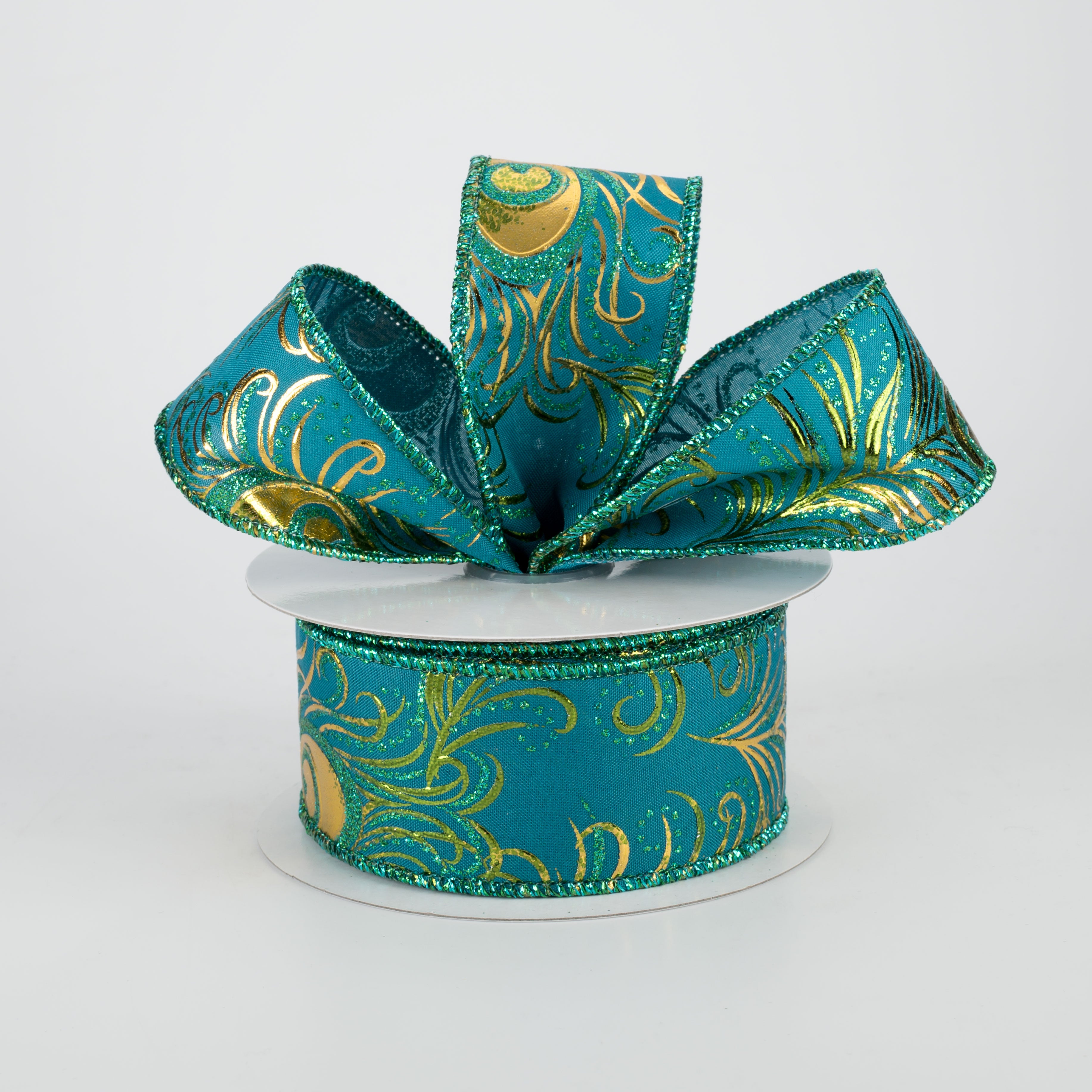 1.5" Embossed Peacock Feather Ribbon (10 yards) Lifestyle Photo