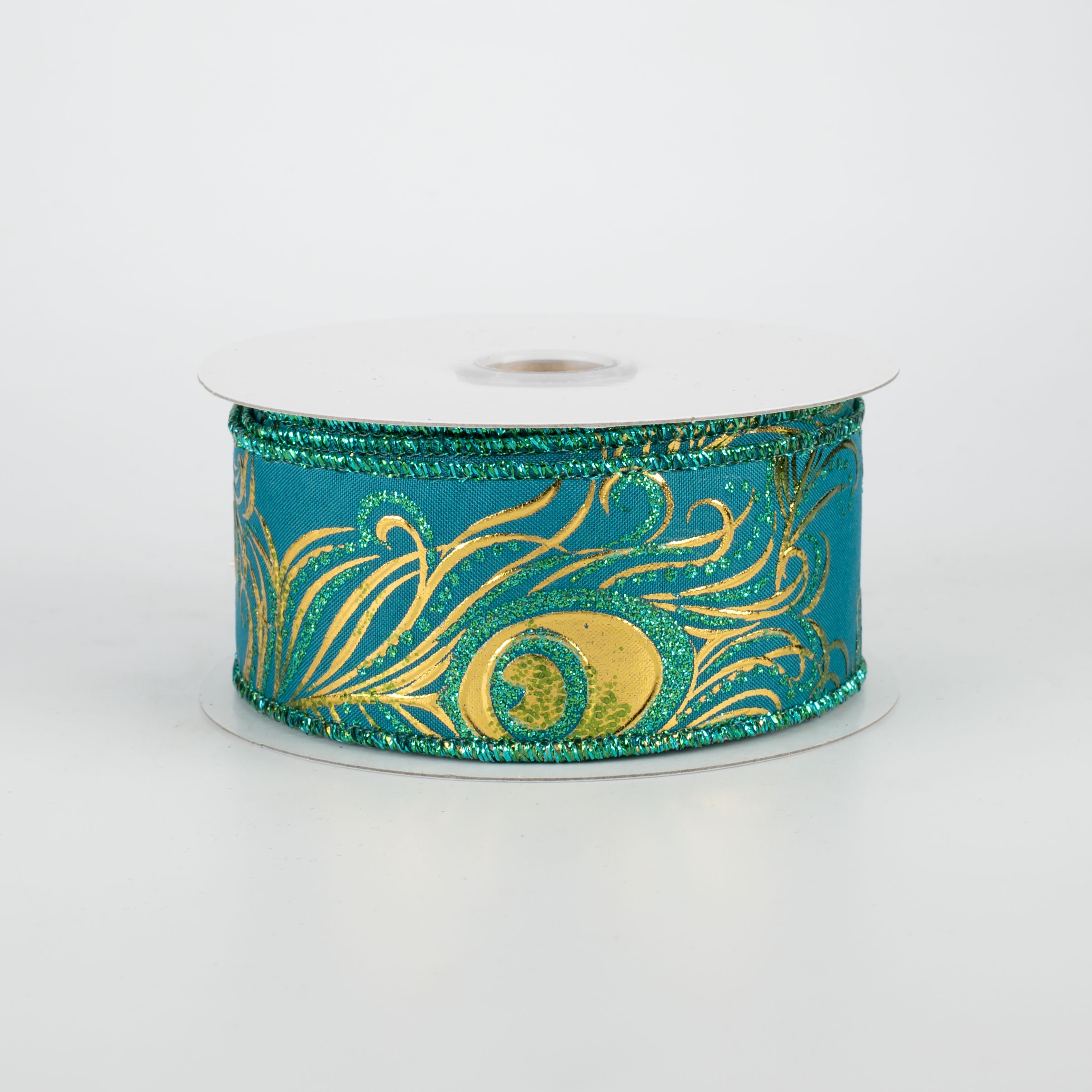 1.5" Embossed Peacock Feather Ribbon (10 yards)