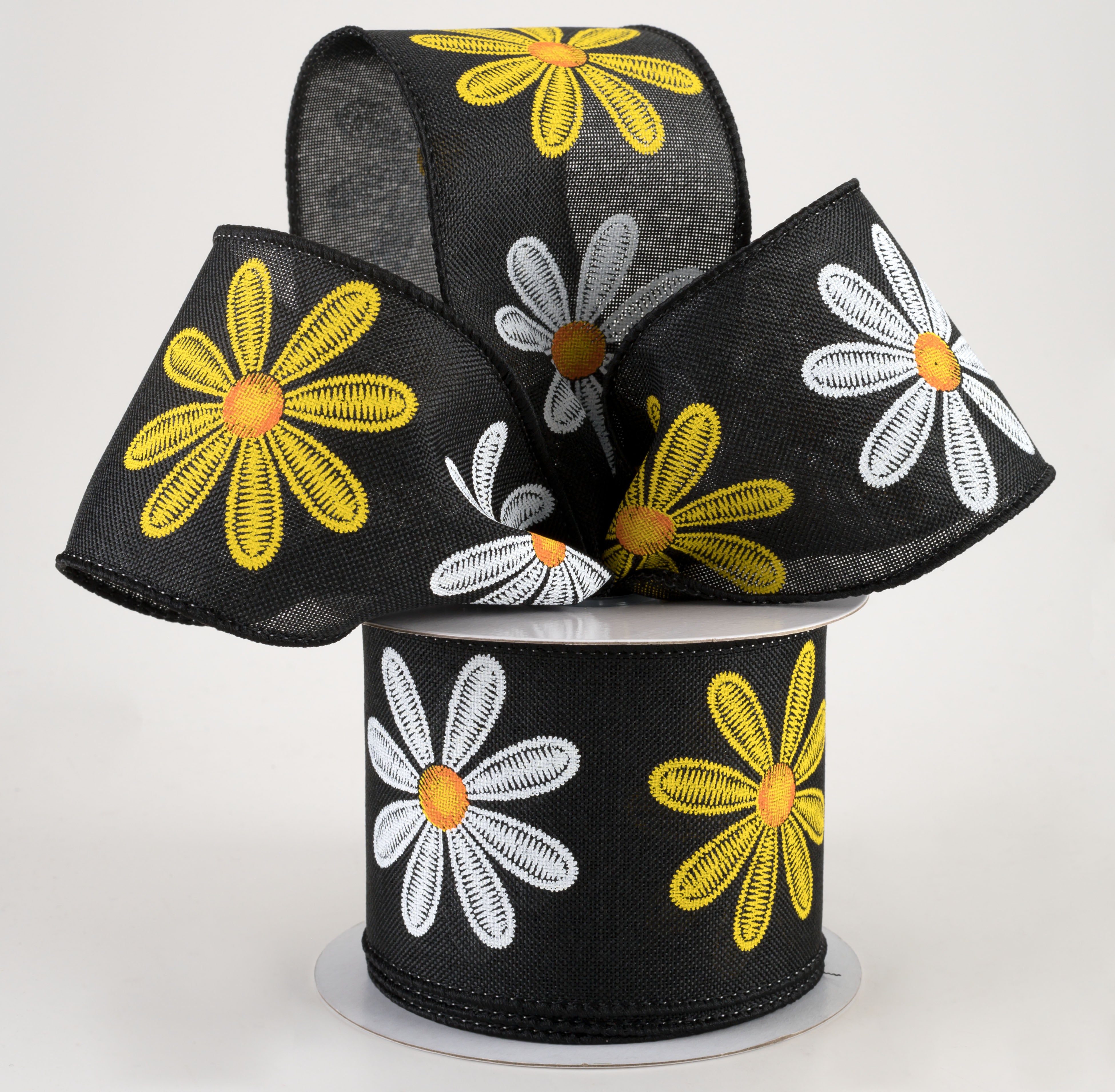 2.5" Embroidered Daisy Ribbon: Black (10 Yards) Lifestyle Photo