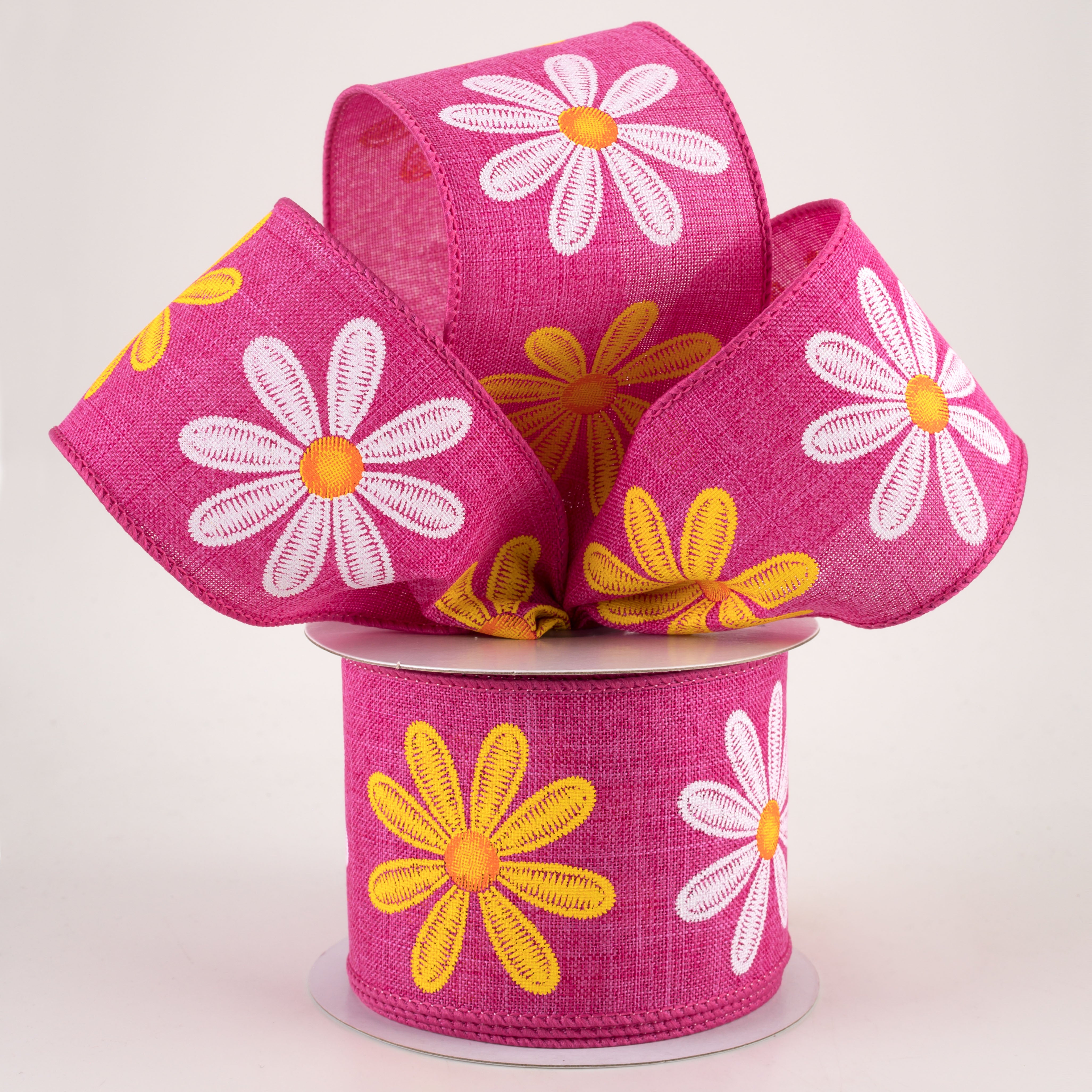 2.5" Embroidered Daisy Ribbon: Fuchsia (10 Yards) Lifestyle Photo