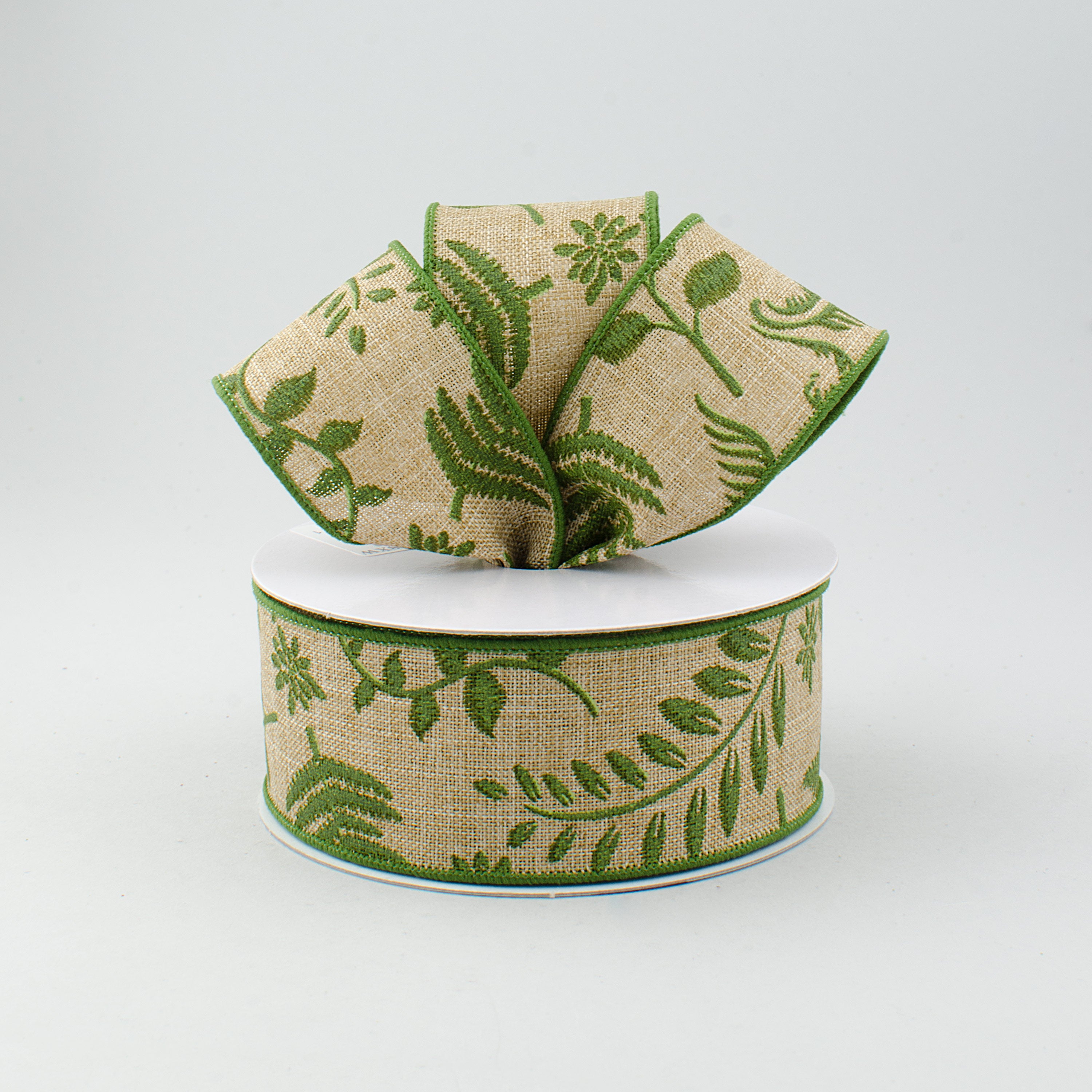 1.5" Embroidered Greenery Ribbon: Beige & Green (10 Yards) Lifestyle Photo