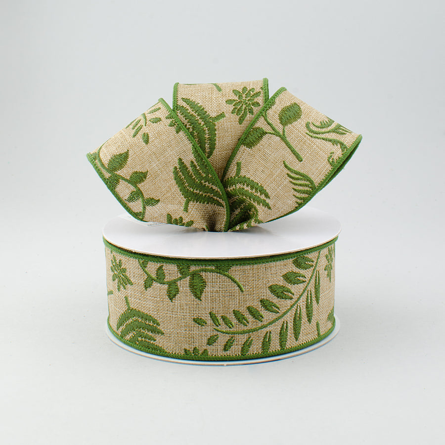 1.5" Embroidered Greenery Ribbon: Beige & Green (10 Yards) Lifestyle Photo