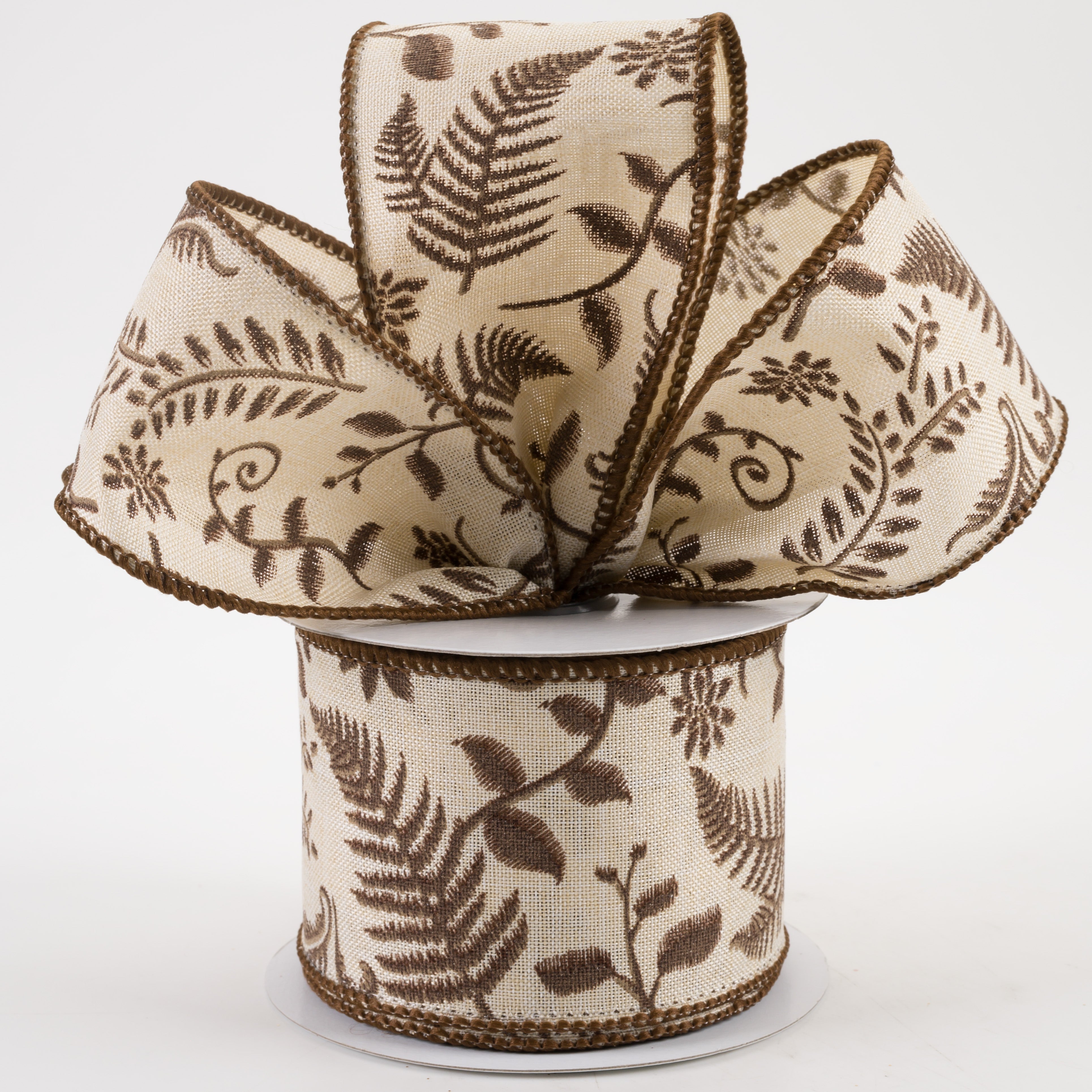 2.5" Embroidered Greenery Ribbon: Cream & Brown (10 Yards) Lifestyle Photo