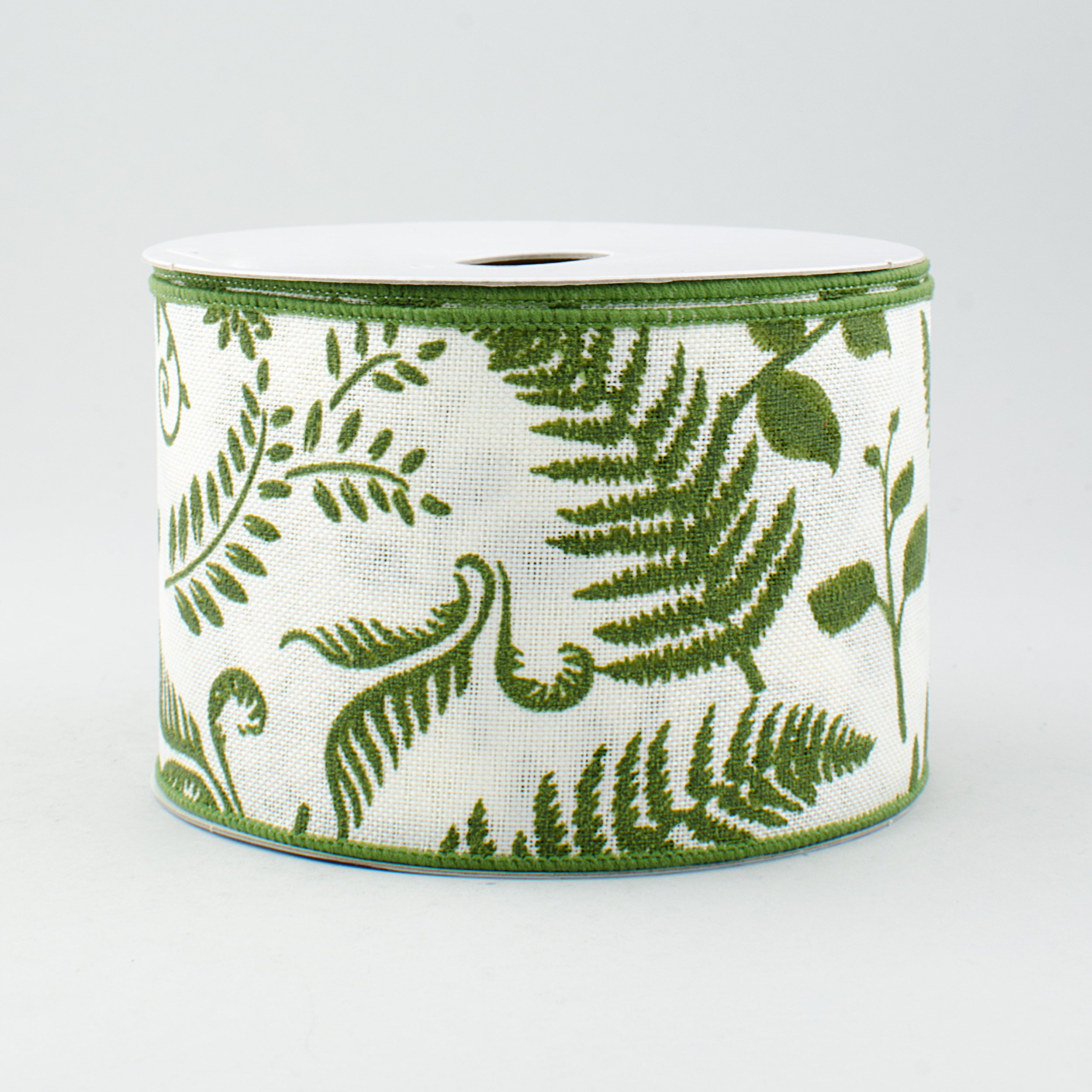 2.5" Embroidered Greenery Ribbon: Ivory & Green (10 Yards)
