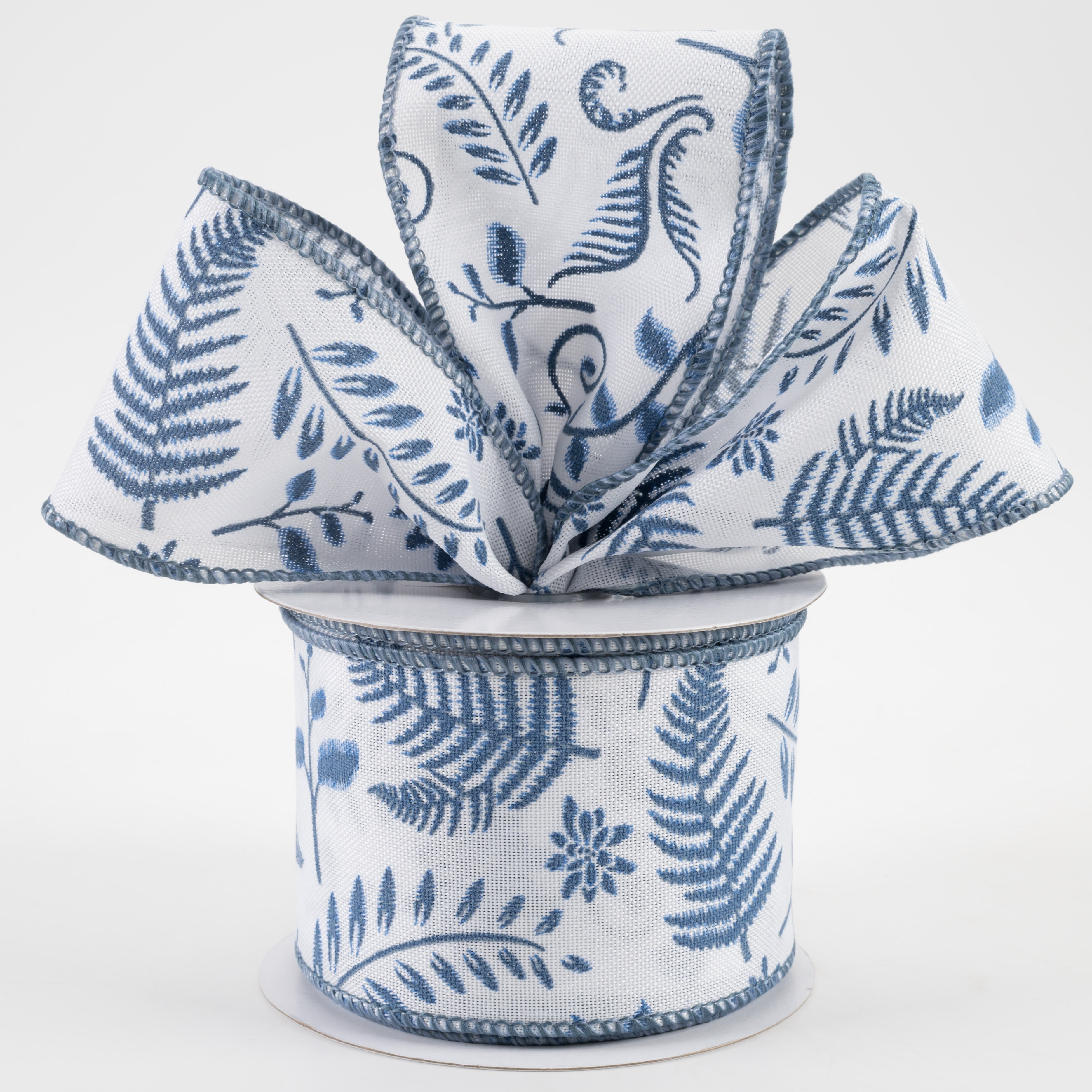 2.5" Embroidered Greenery Ribbon: White & Blue (10 Yards) Lifestyle Photo