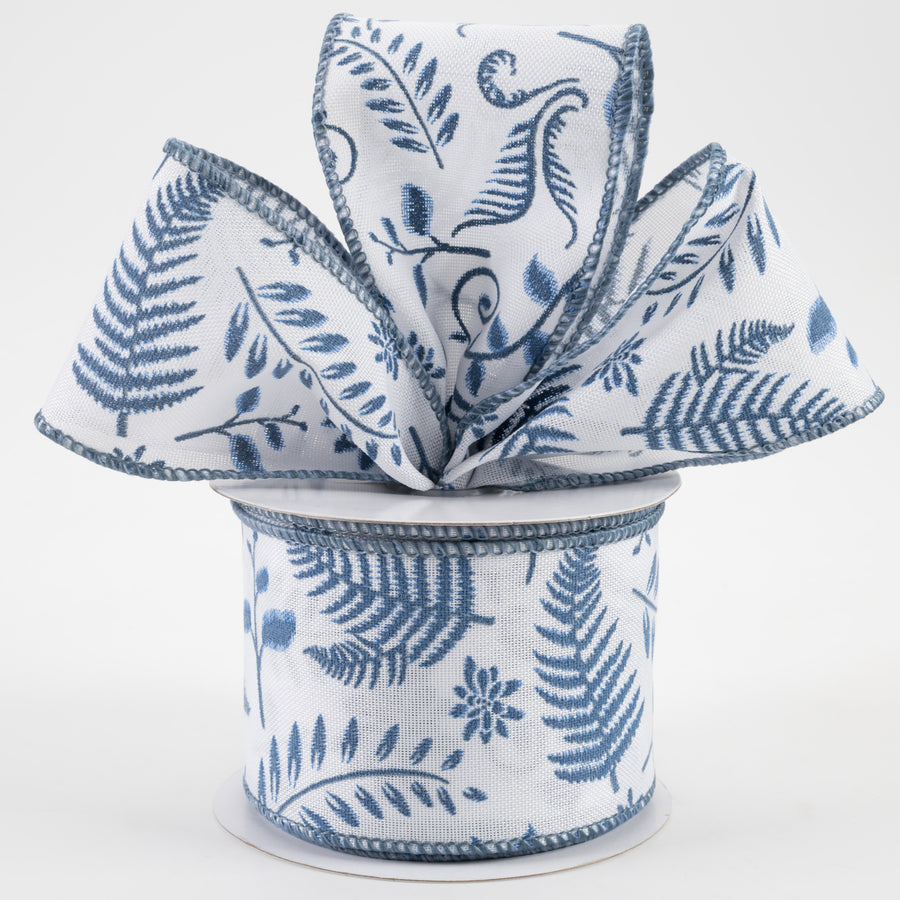 2.5" Embroidered Greenery Ribbon: White & Blue (10 Yards) Lifestyle Photo