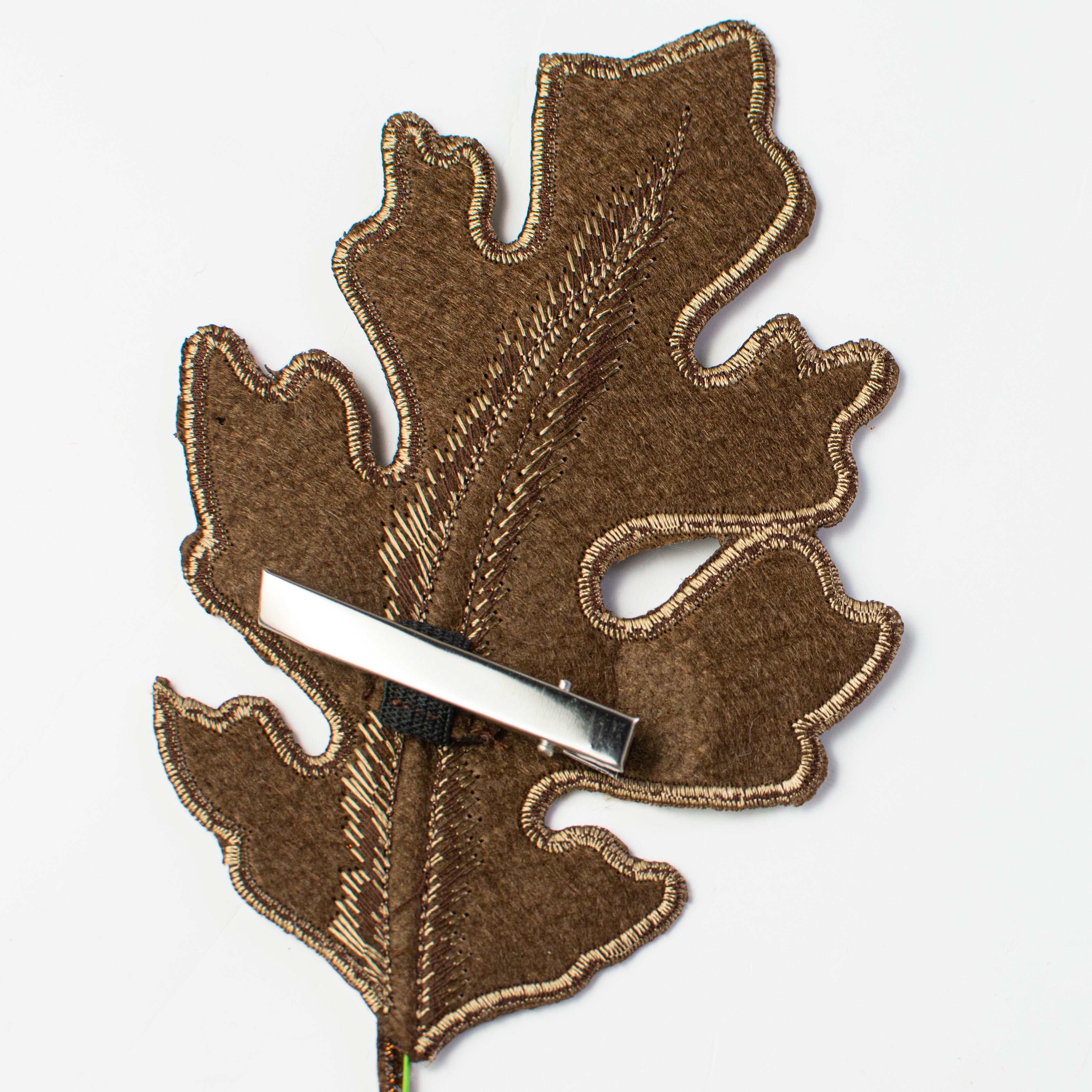 [D Stevens] 6" Embroidered Oak Leaf Clip Ornament: Brown detail photo 3