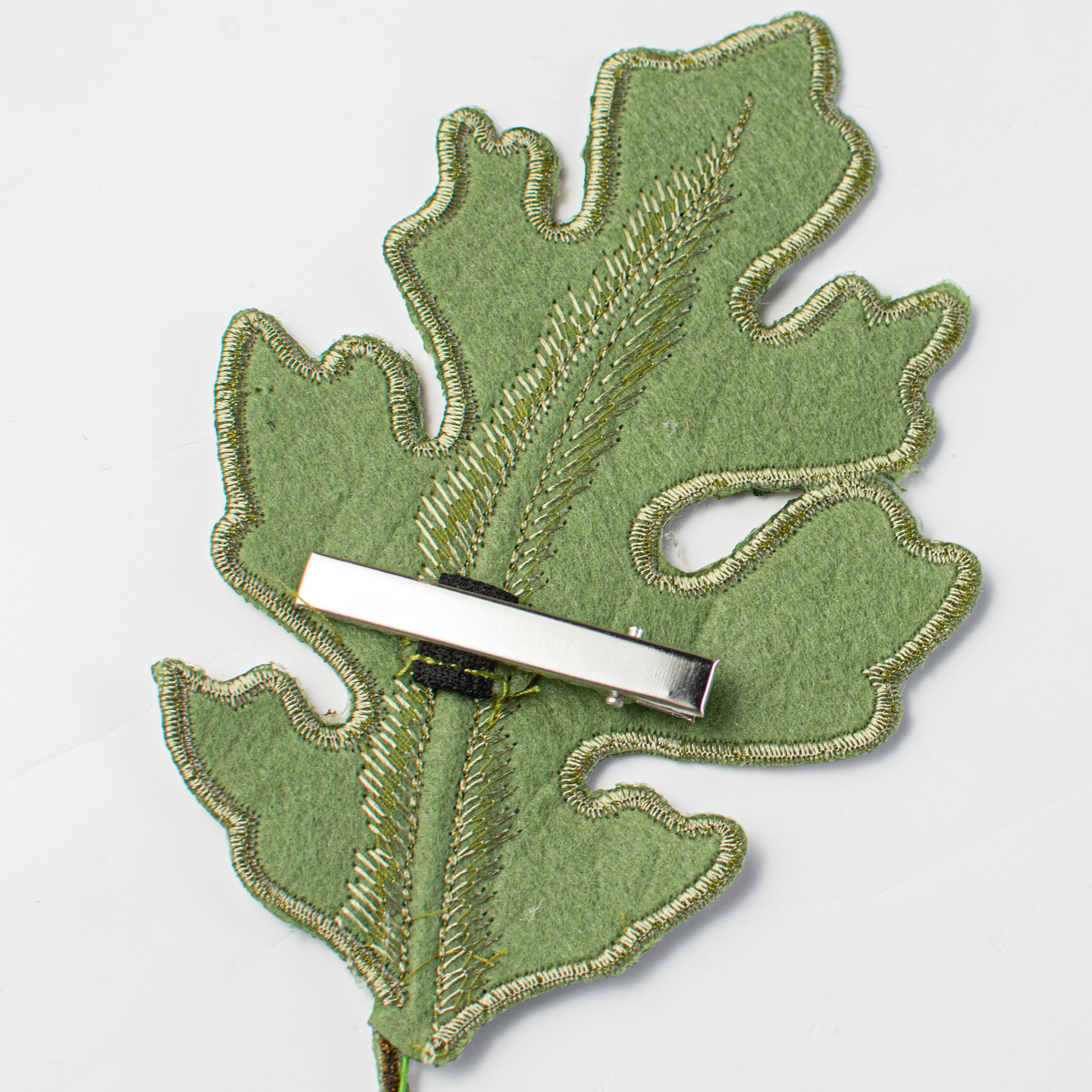 [D Stevens] 6" Embroidered Oak Leaf Clip Ornament: Sage Green detail photo 3