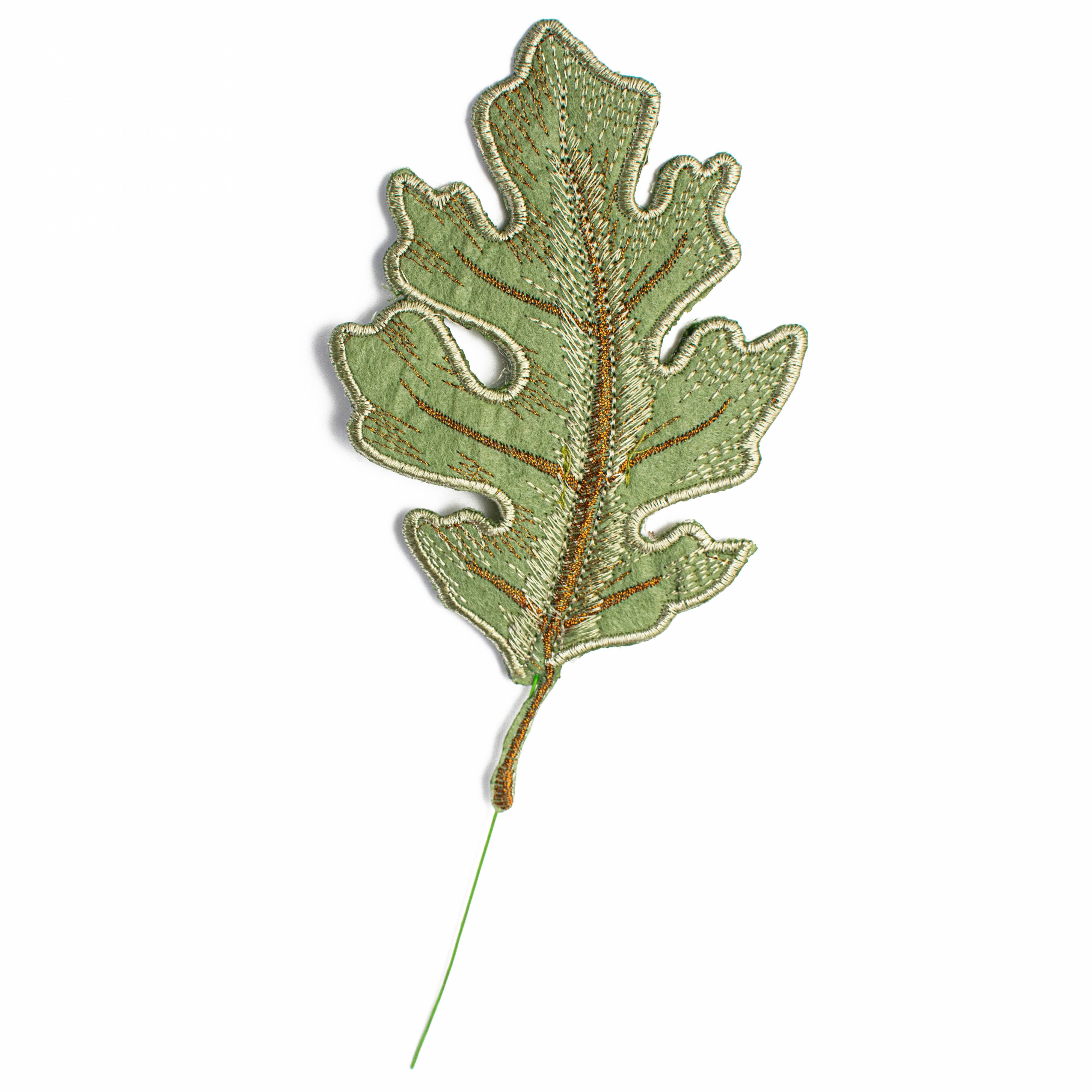 [D Stevens] 6" Embroidered Oak Leaf Clip Ornament: Sage Green Item Number: 18-3506