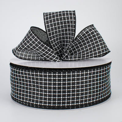 2.5" Embroidered Stitched Squares Ribbon: Black (50 Yards) Lifestyle Photo