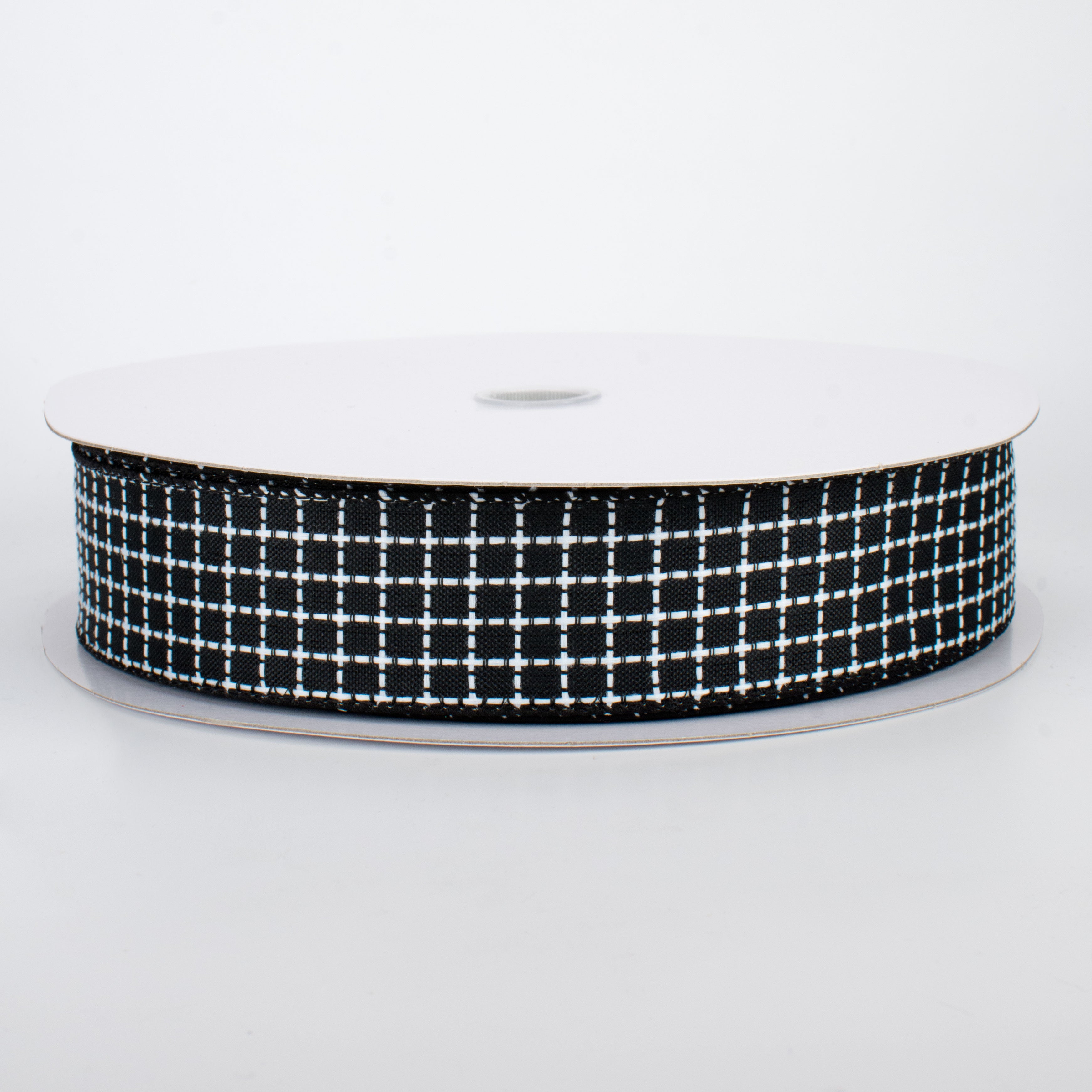1.5" Embroidered Stitched Squares Ribbon: Black (50 Yards)