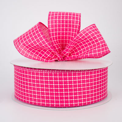 2.5" Embroidered Stitched Squares Ribbon: Fuchsia Pink (50 Yards) Lifestyle Photo