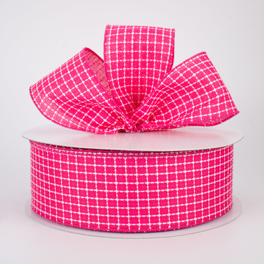 2.5" Embroidered Stitched Squares Ribbon: Fuchsia Pink (50 Yards) Lifestyle Photo