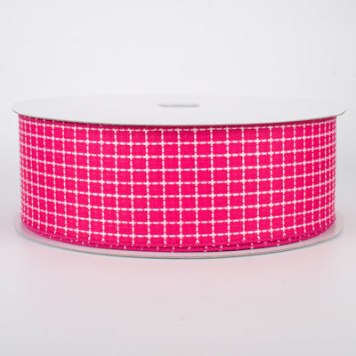 2.5" Embroidered Stitched Squares Ribbon: Fuchsia Pink (50 Yards)