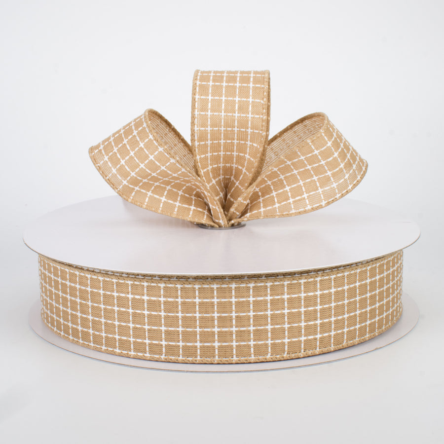 1.5" Embroidered Stitched Squares Ribbon: Natural (50 Yards) Lifestyle Photo