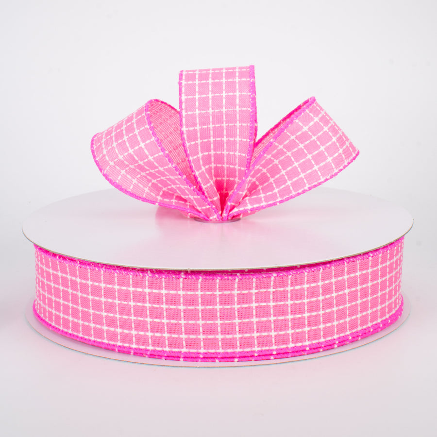 1.5" Embroidered Stitched Squares Ribbon: Pink (50 Yards) Lifestyle Photo