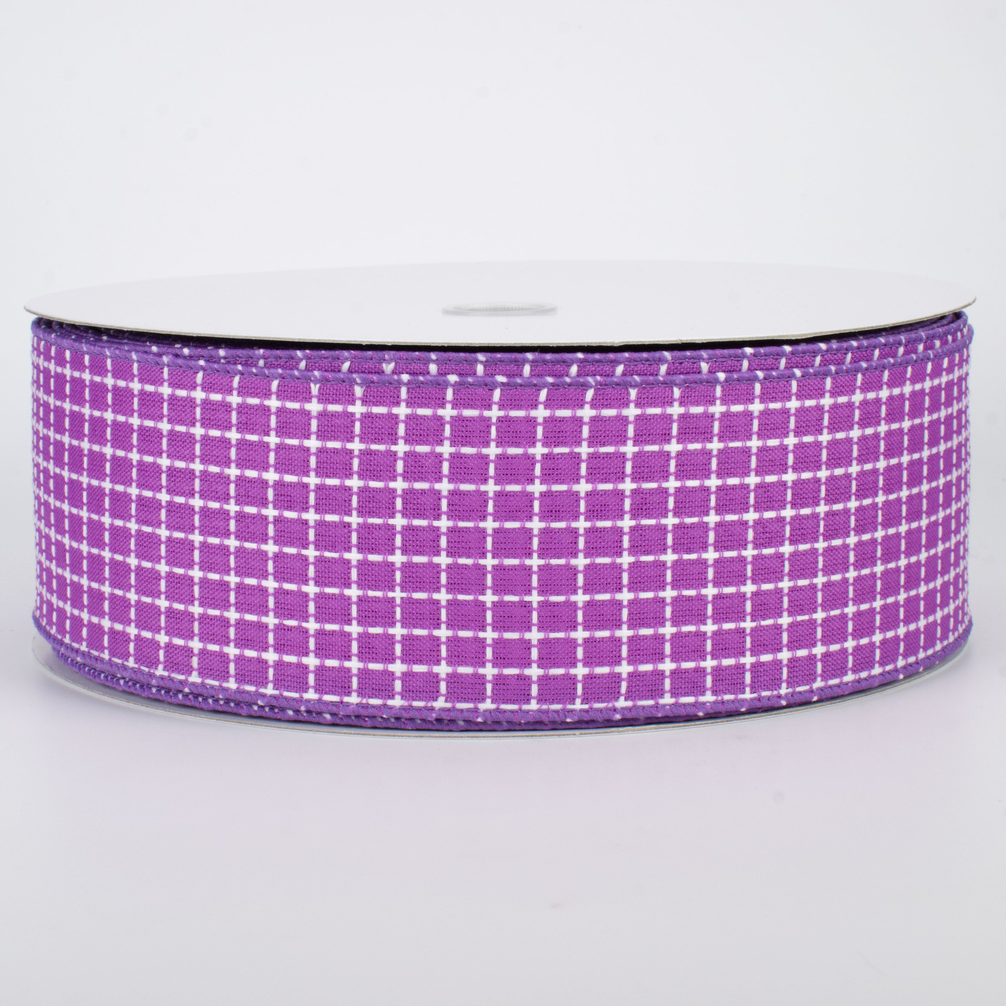 2.5" Embroidered Stitched Squares Ribbon: Purple (50 Yards)