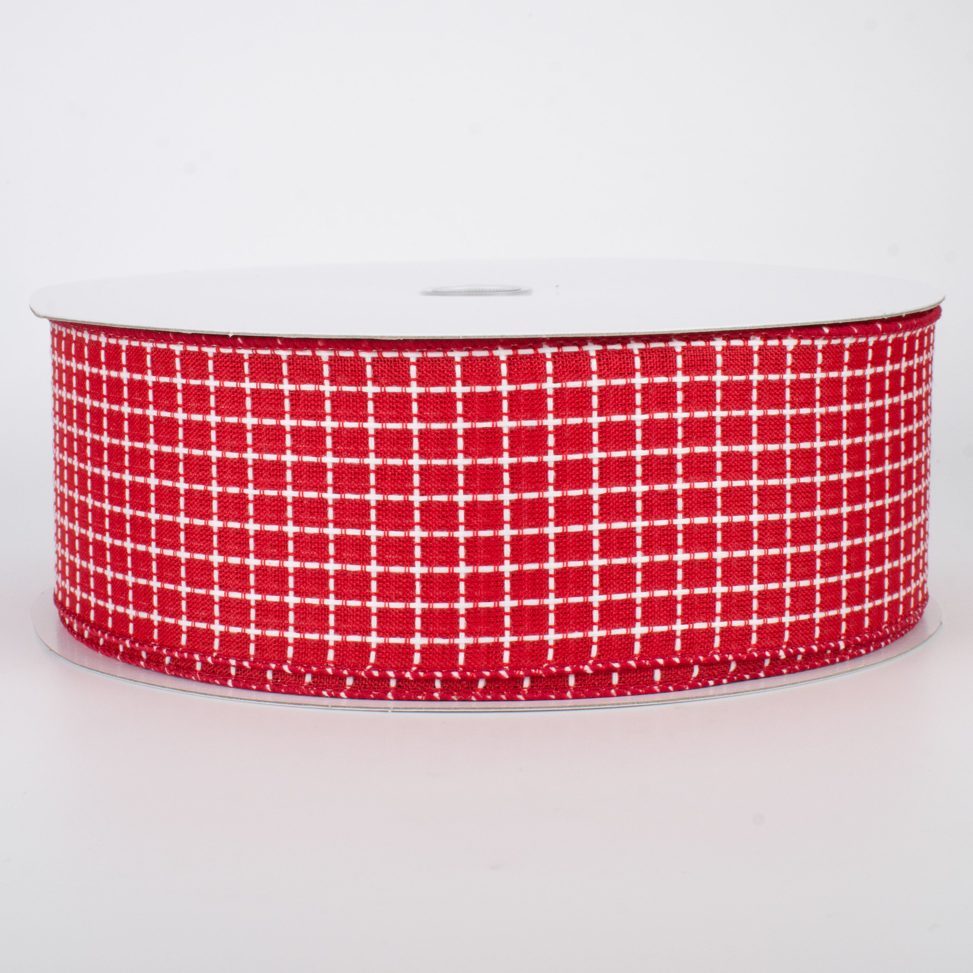 2.5" Embroidered Stitched Squares Ribbon: Red (50 Yards) Item Number: Q501740-342