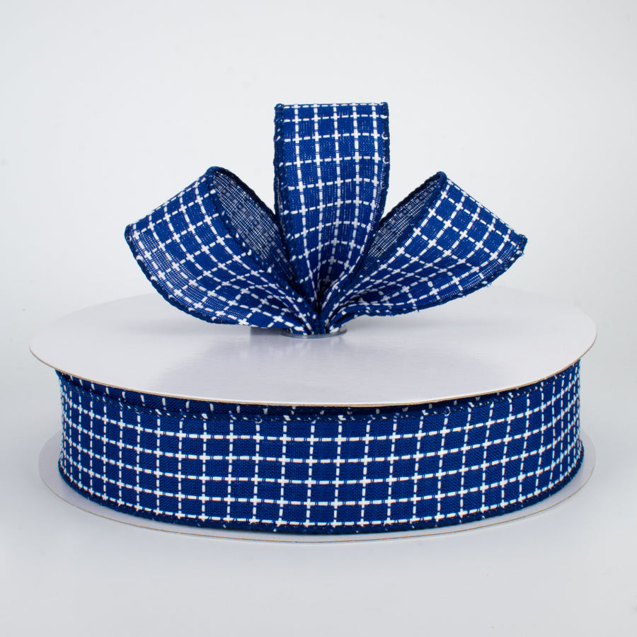 1.5" Embroidered Stitched Squares Ribbon: Royal Blue (50 Yards) Lifestyle Photo