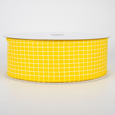 2.5" Embroidered Stitched Squares Ribbon: Yellow (50 Yards)