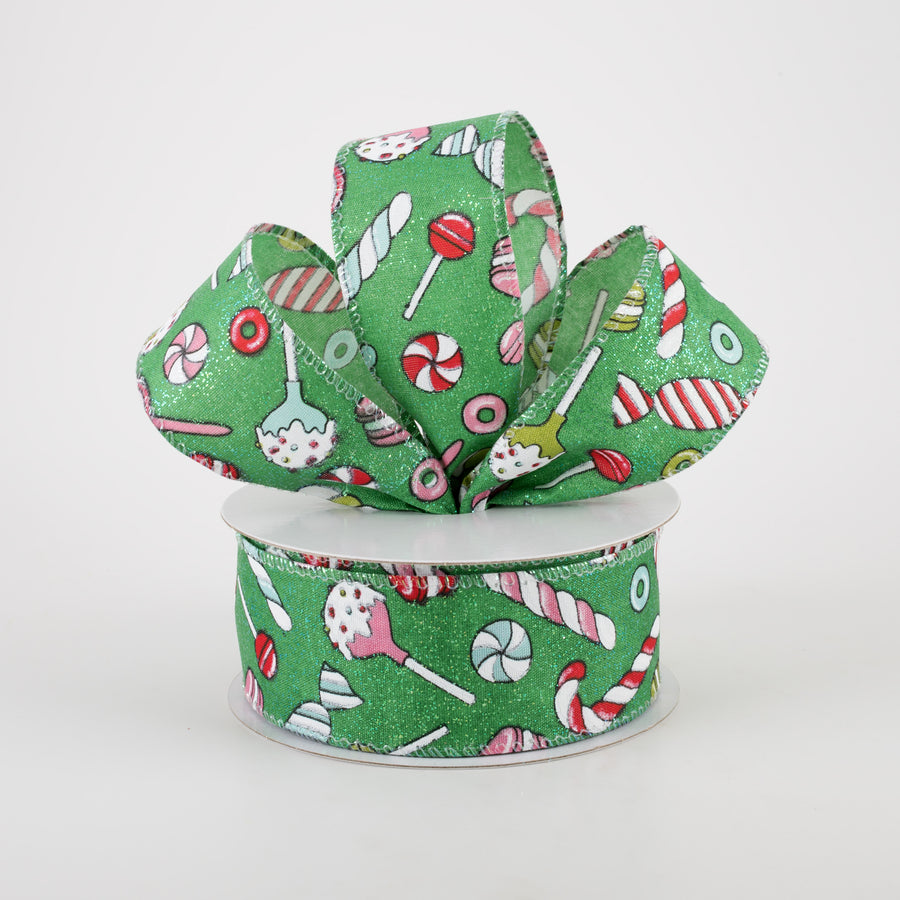 1.5" Emerald Glitter Satin Christmas Treats Ribbon (10 Yards) Lifestyle Photo