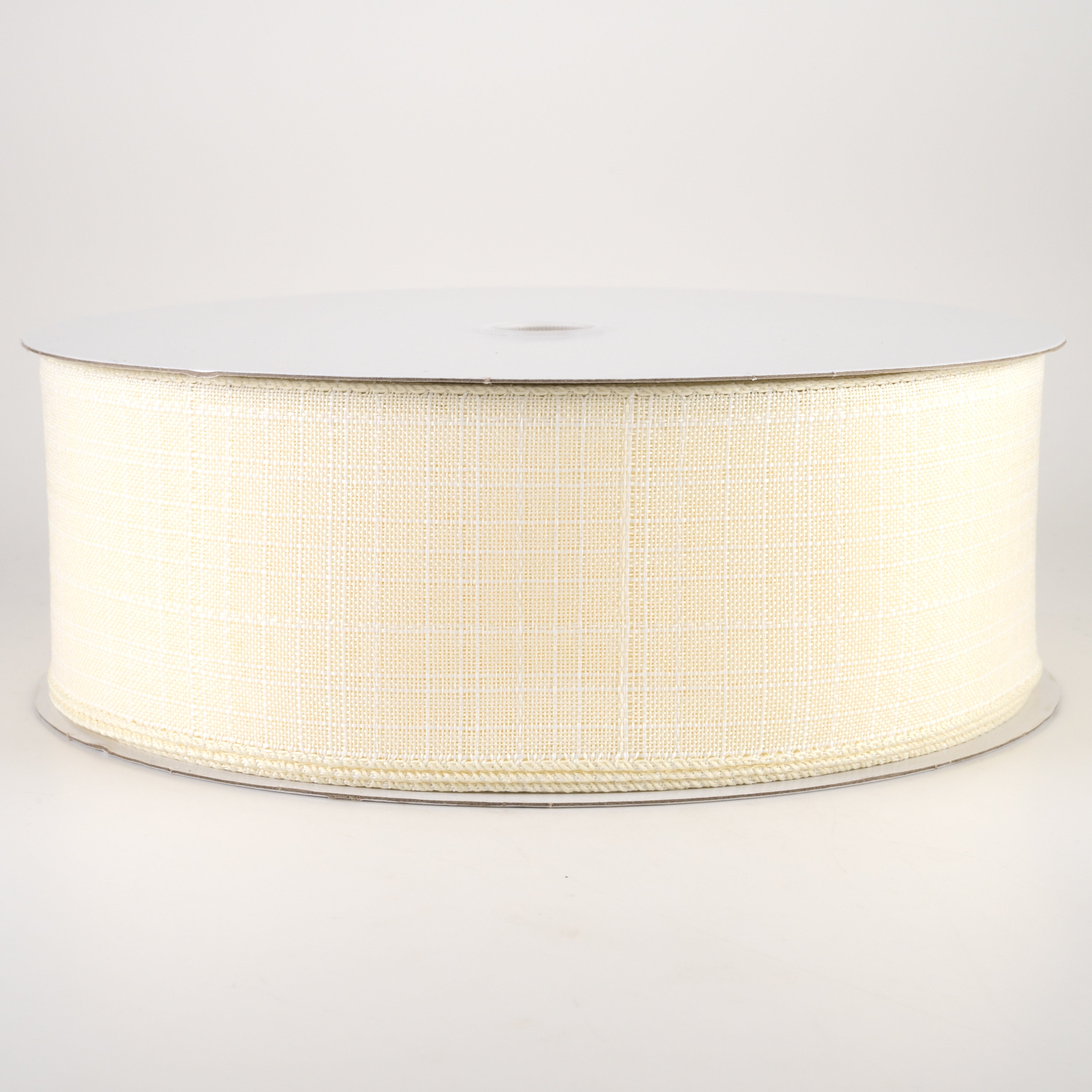 2.5" Estelle Textured Linen Ribbon: Ivory & White (50 Yards) Item Number: 41246-40-18C