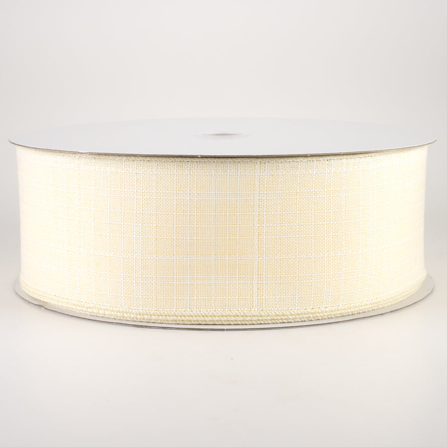 2.5" Estelle Textured Linen Ribbon: Ivory & White (50 Yards) Item Number: 41246-40-18C