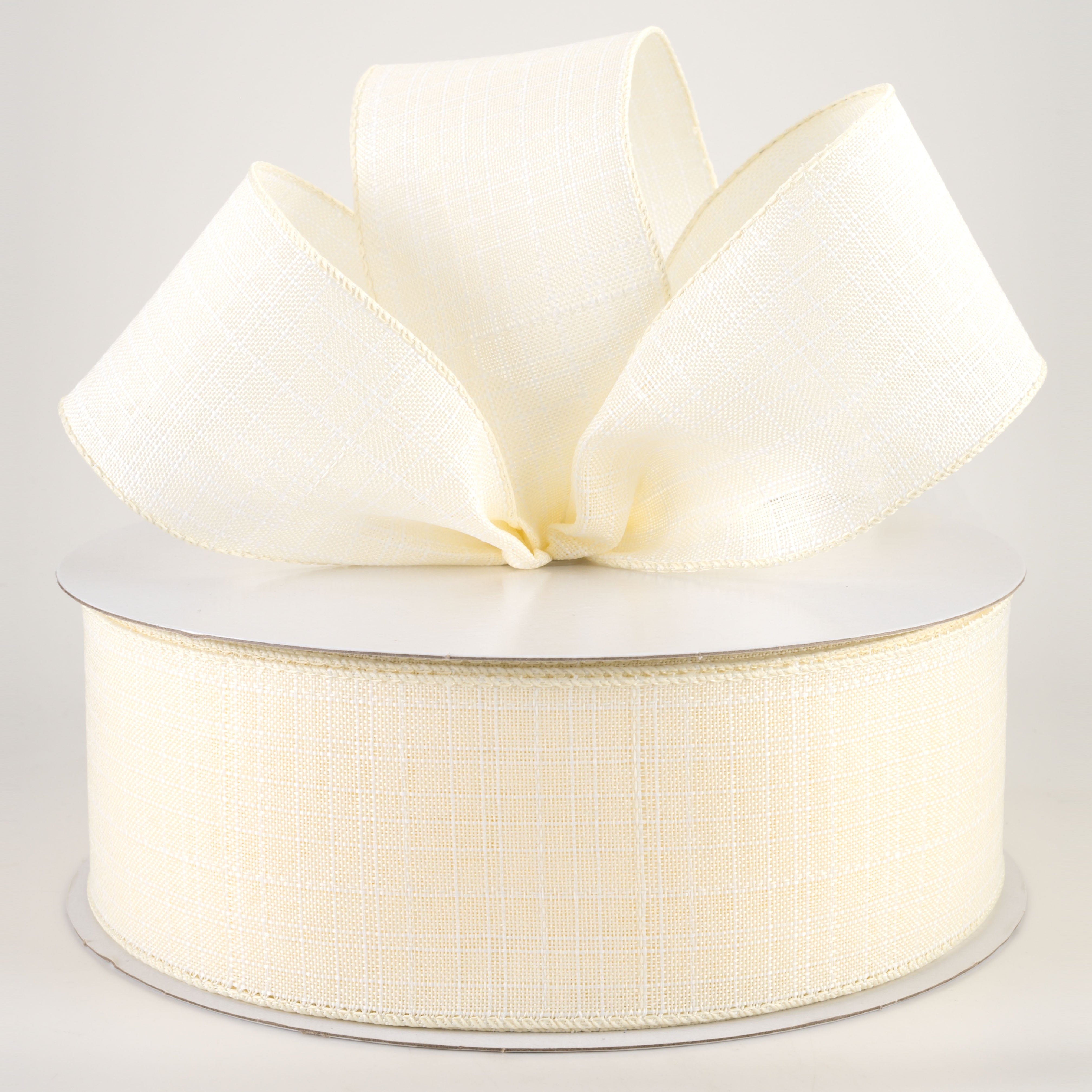 2.5" Estelle Textured Linen Ribbon: Ivory & White (50 Yards) Lifestyle Photo
