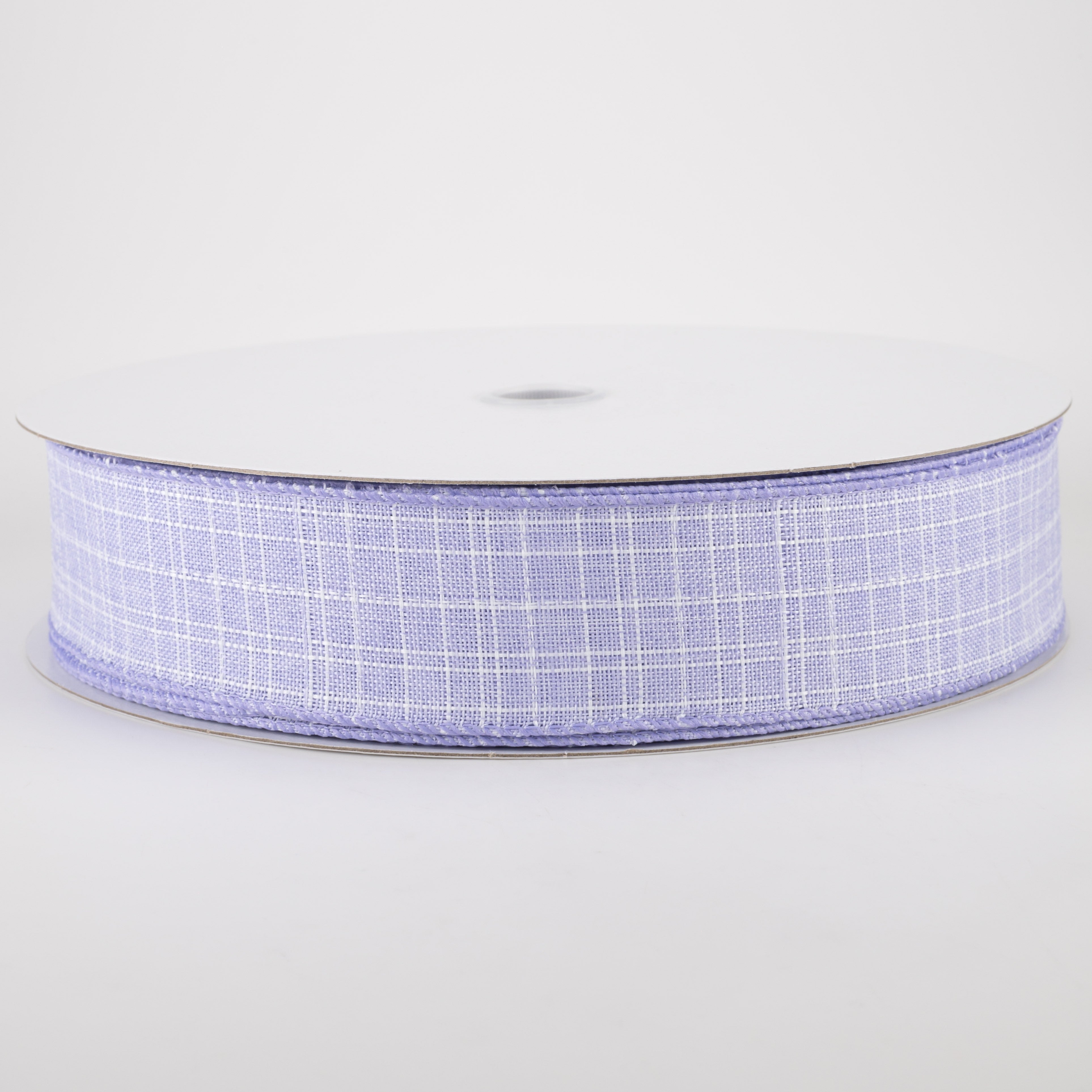 1.5" Estelle Textured Linen Ribbon: Lavender & White (50 Yards)