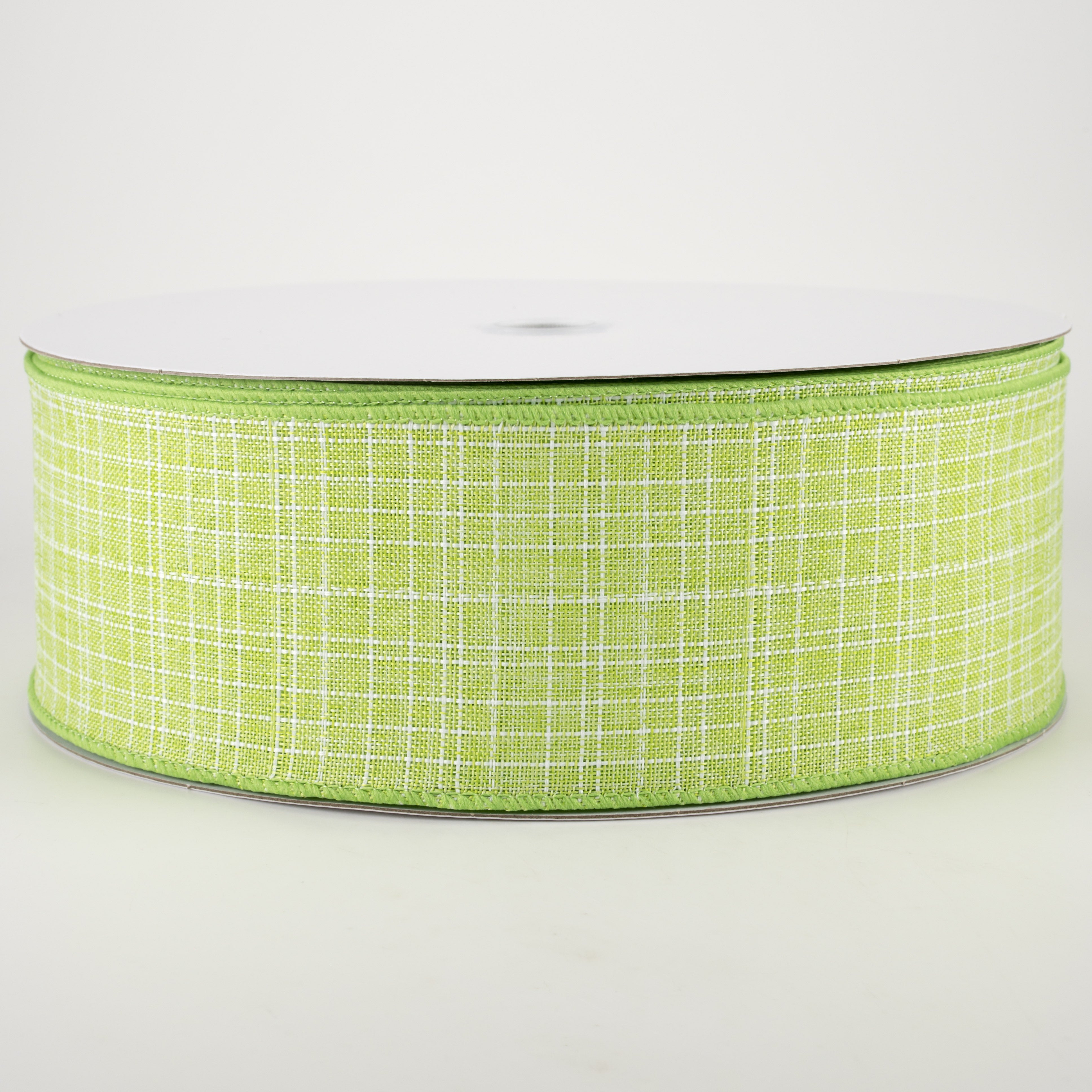 2.5" Estelle Textured Linen Ribbon: Lime & White (50 Yards) Item Number: 41246-40-09C