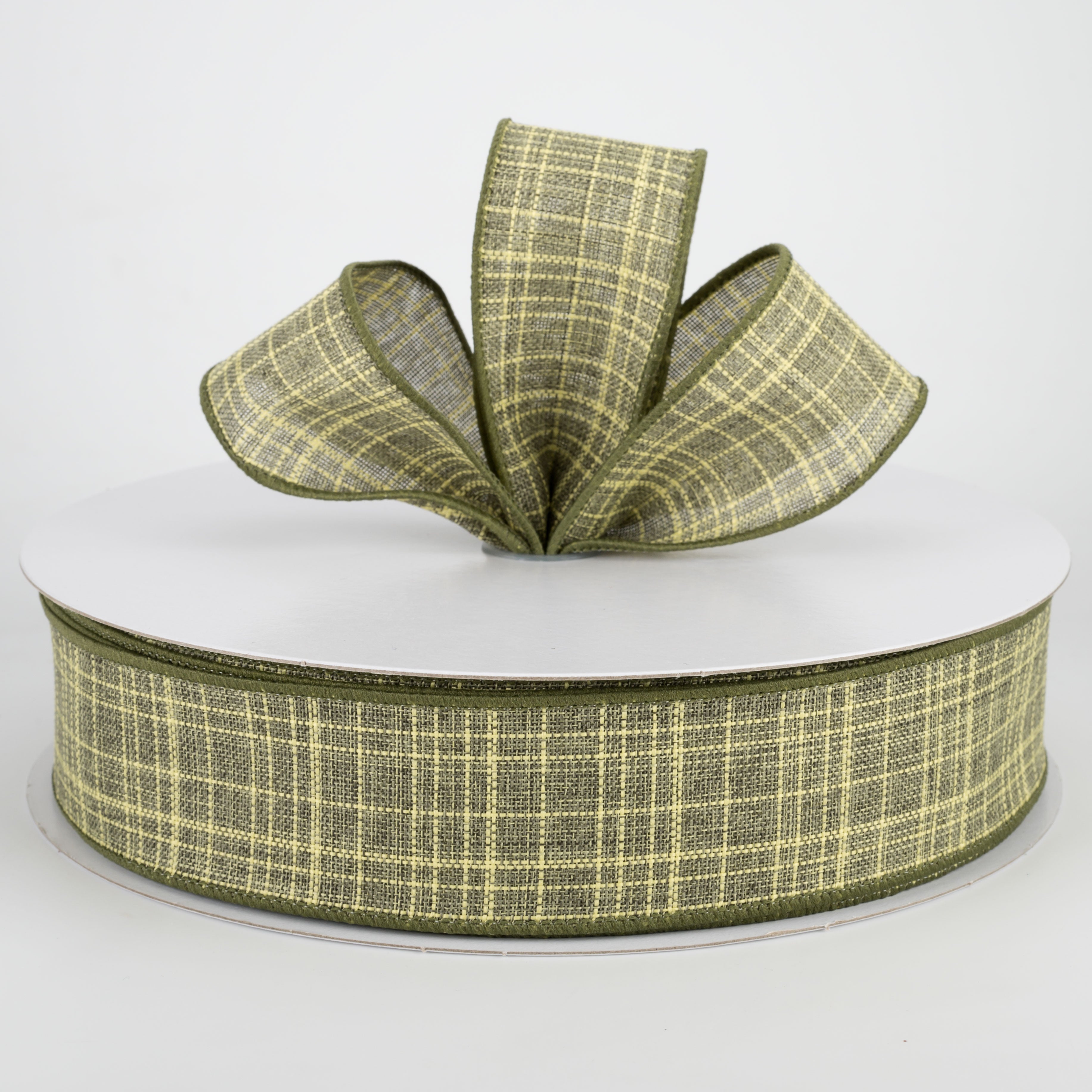 1.5" Estelle Textured Linen Ribbon: Moss Green (50 Yards) Lifestyle Photo