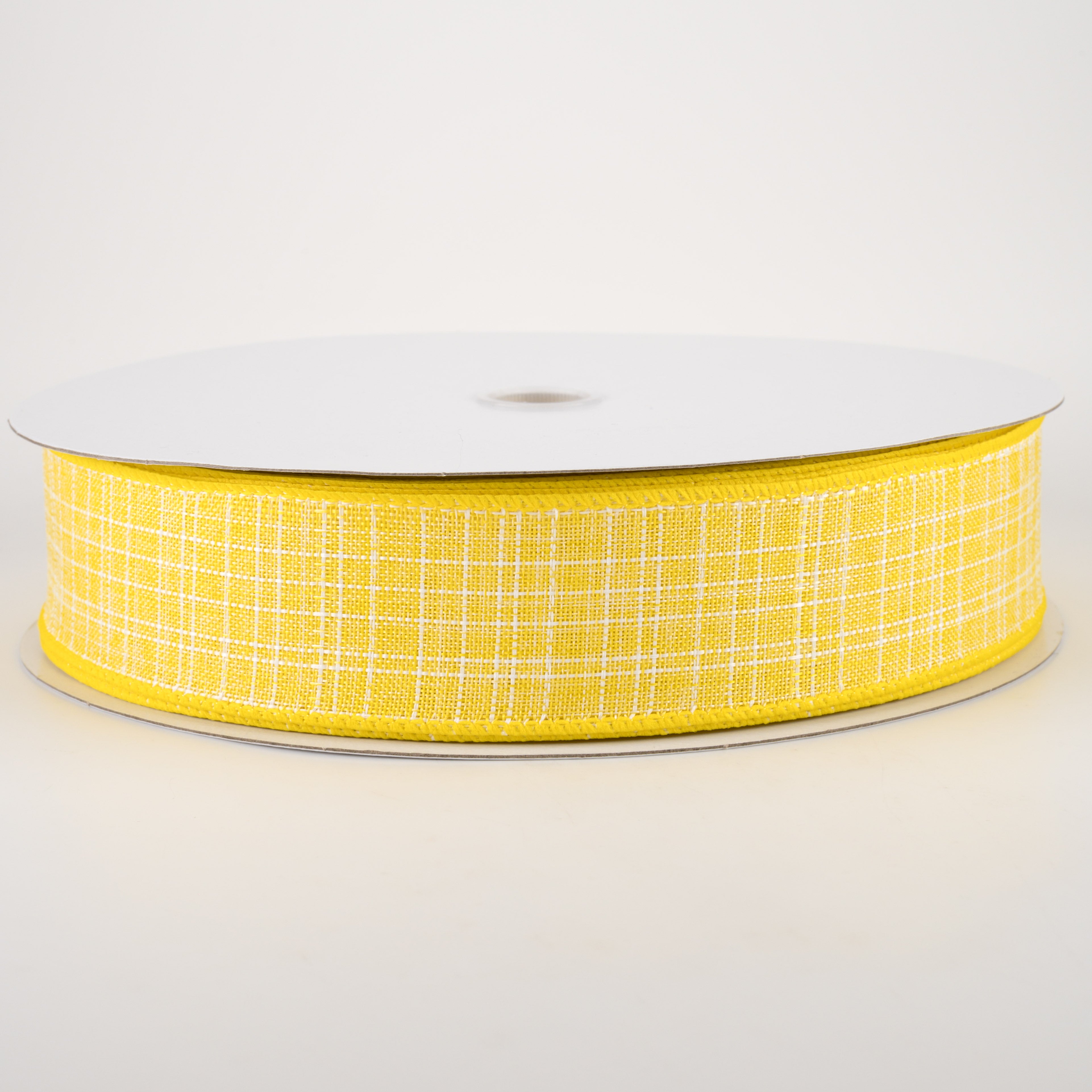 1.5" Estelle Textured Linen Ribbon: Yellow & White (50 Yards) Item Number: 41246-09-22C