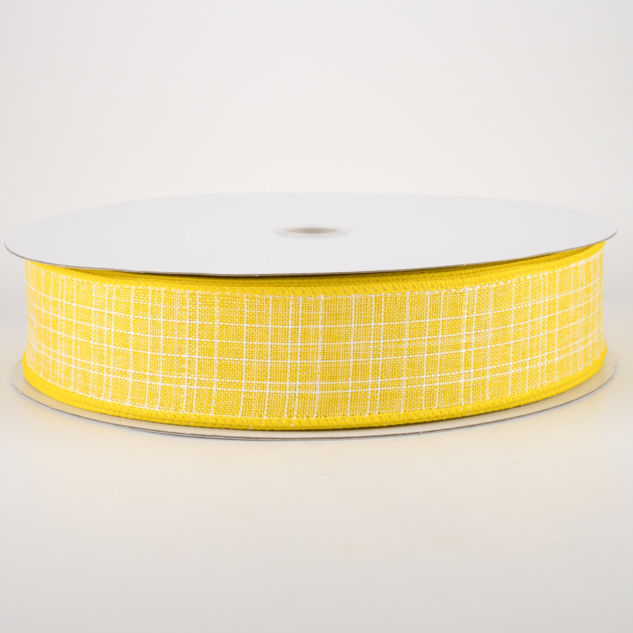 1.5" Estelle Textured Linen Ribbon: Yellow & White (50 Yards) Item Number: 41246-09-22C