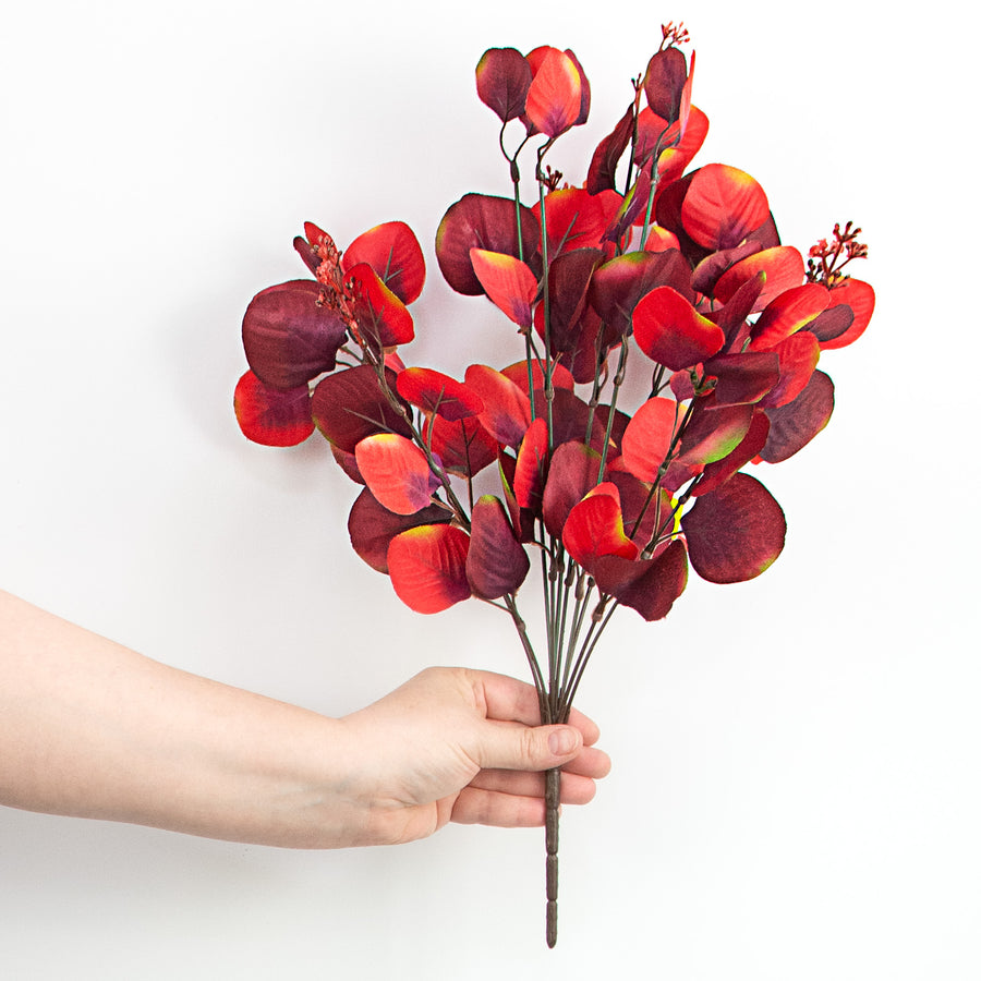 18" Eucalyptus Bush: Red & Burgundy detail photo 3