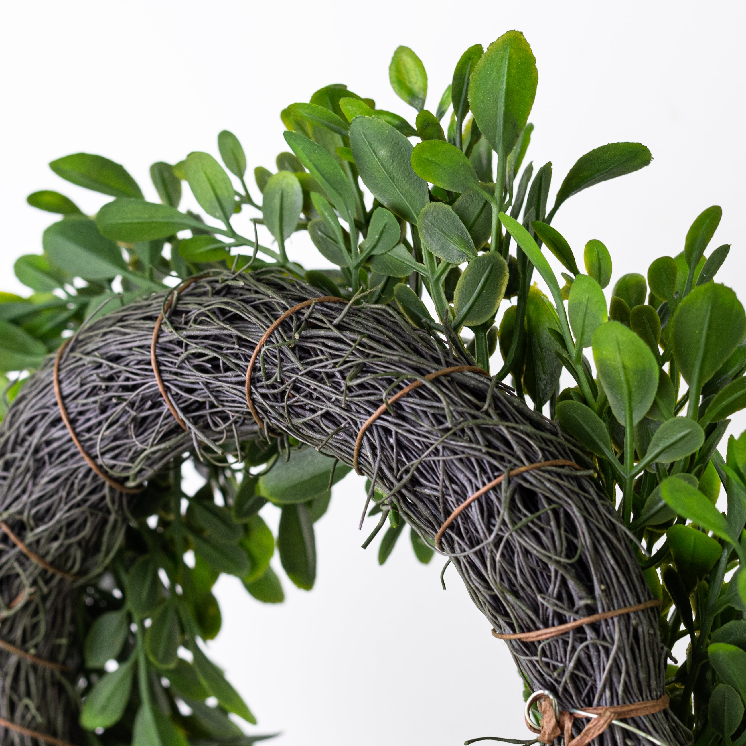 9" Evergreen Boxwood Candle Ring Wreath on Twig Frame detail photo 3