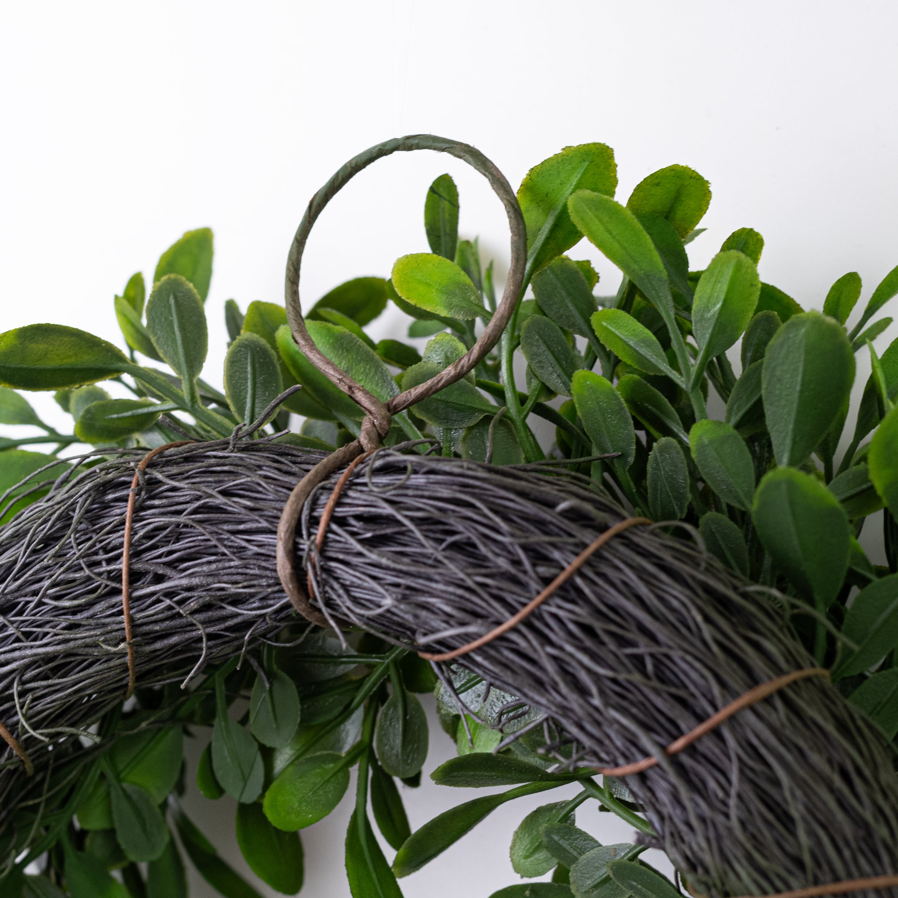9" Evergreen Boxwood Candle Ring Wreath on Twig Frame detail photo 4