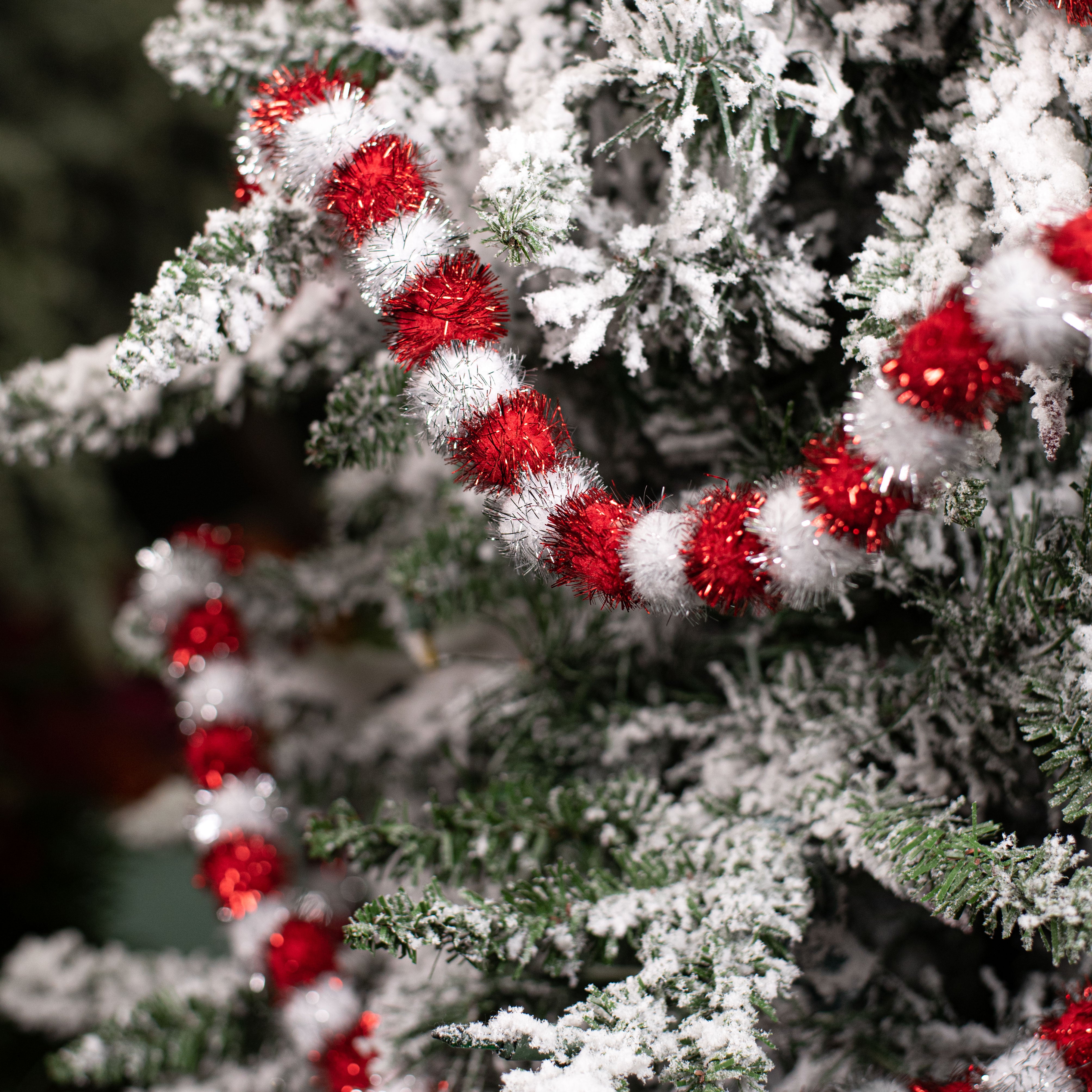 9' Eyelash Ball Garland: Red & Silver Lifestyle Photo