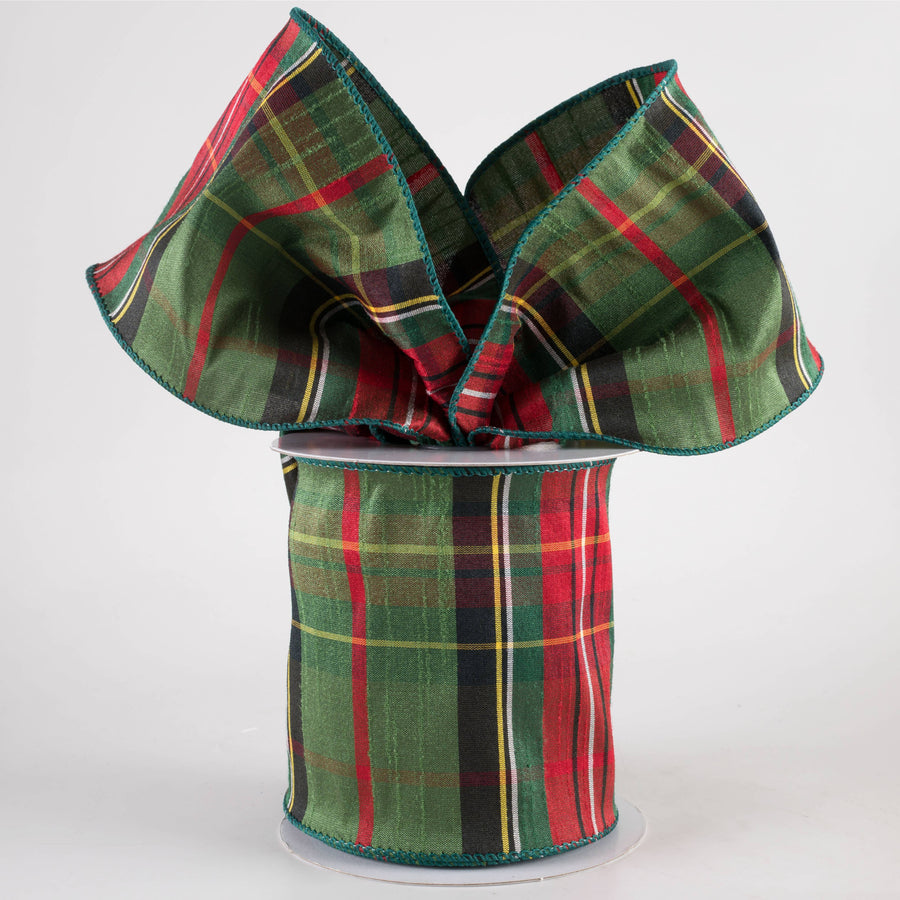 4" Traditional Tartan Plaid Ribbon: Emerald, Red, Black (10 Yards)
