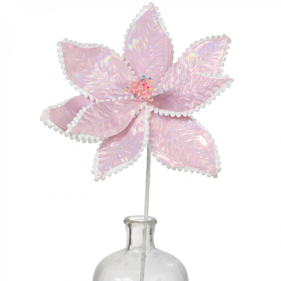 24" Iridescent Poinsettia Sprinkles Stem: Candy Pink