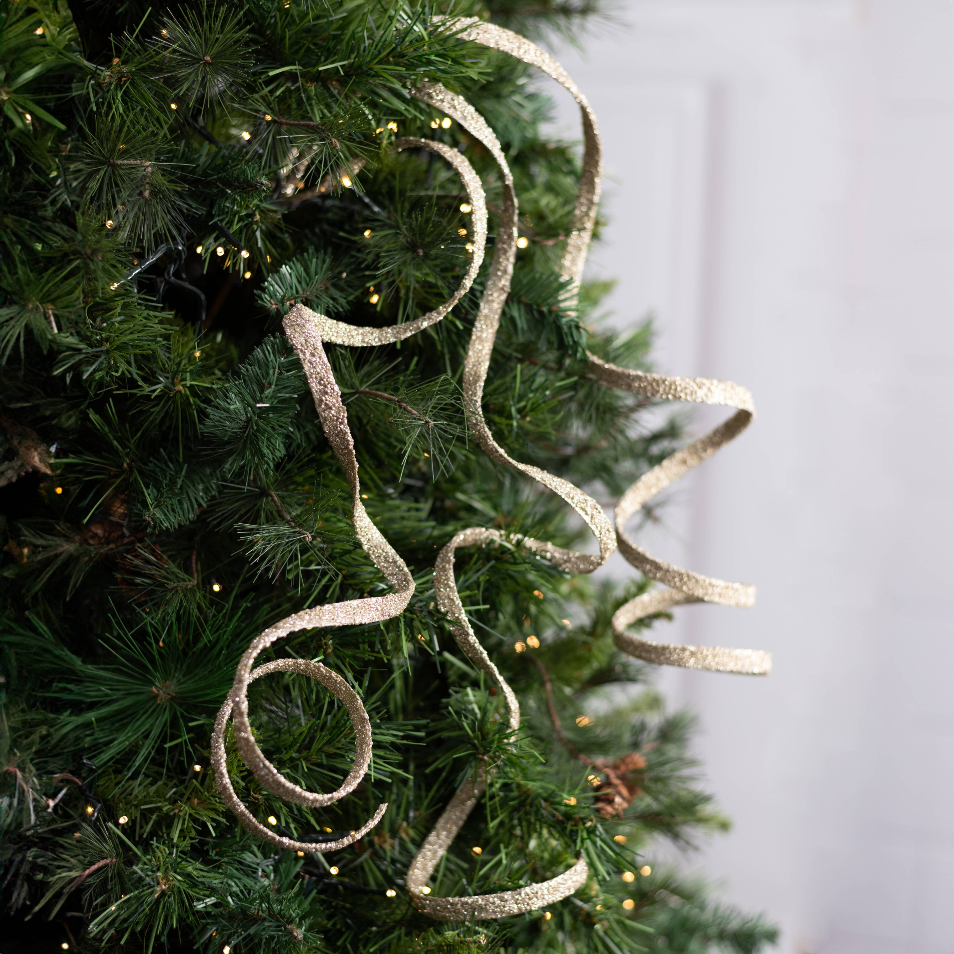 41" Curly Glitter Ribbon Spray: Champagne Gold