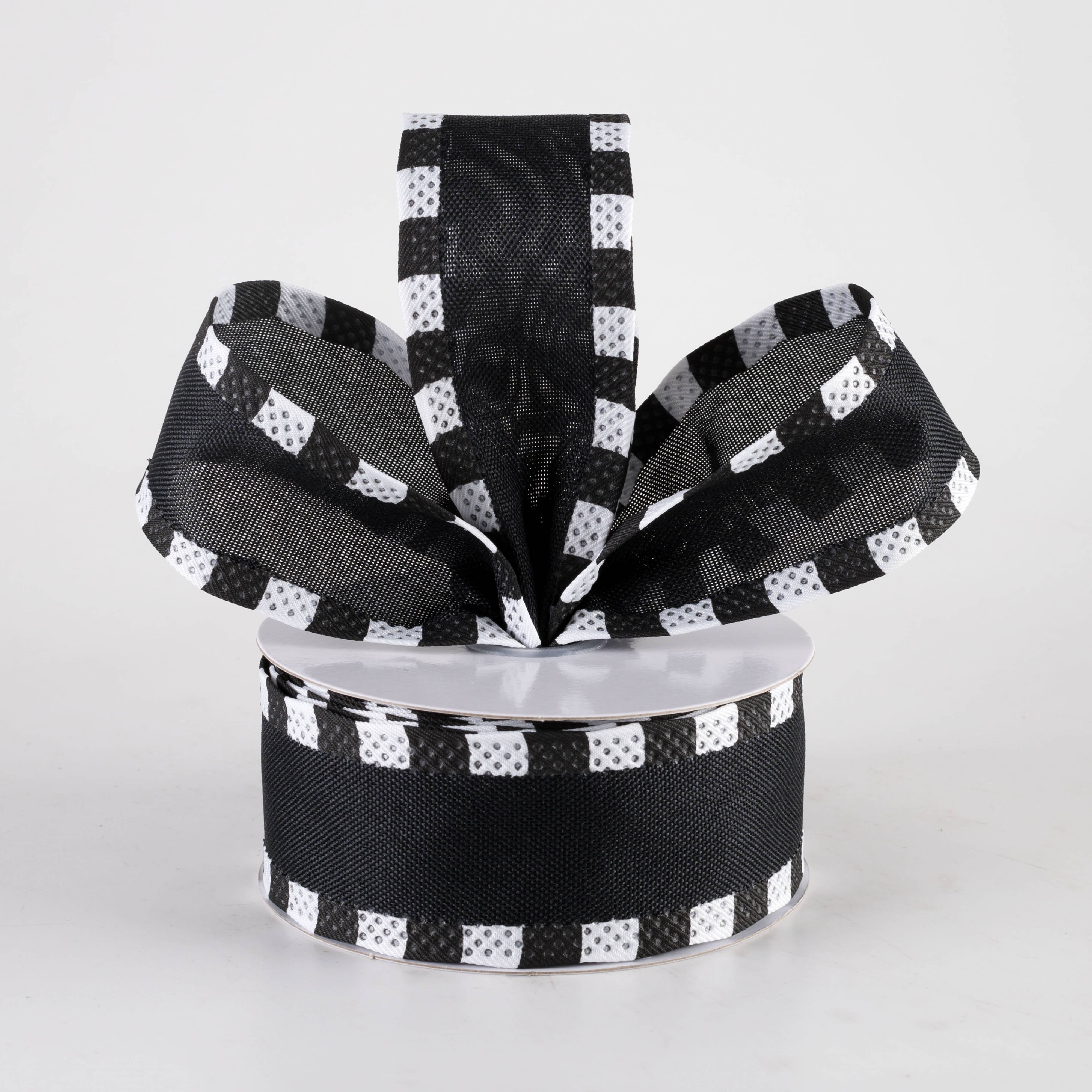 1.5" Royal Canvas Dash Edge Ribbon: Black & White (10 Yards)