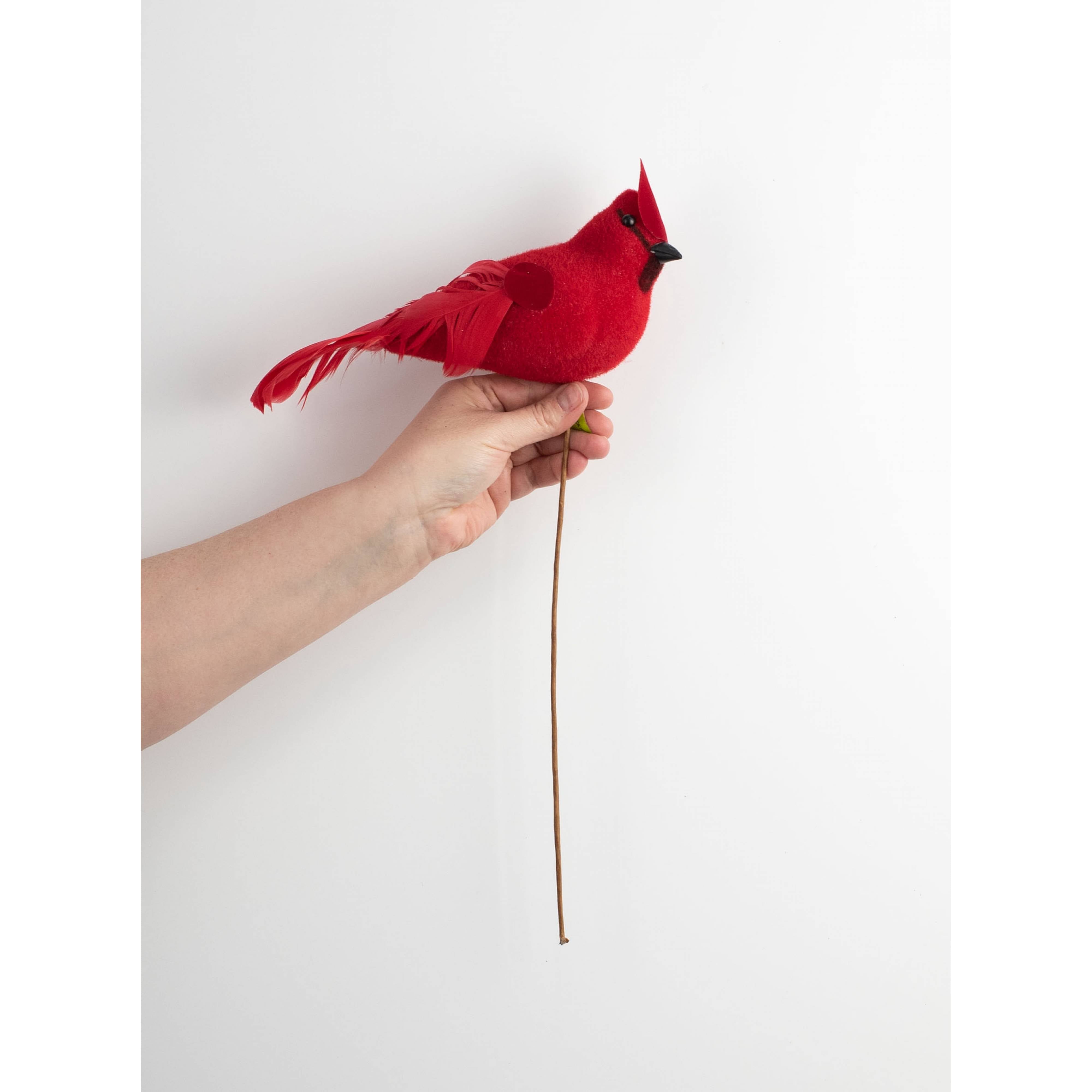 16" Feathered Flocked Cardinal Pick